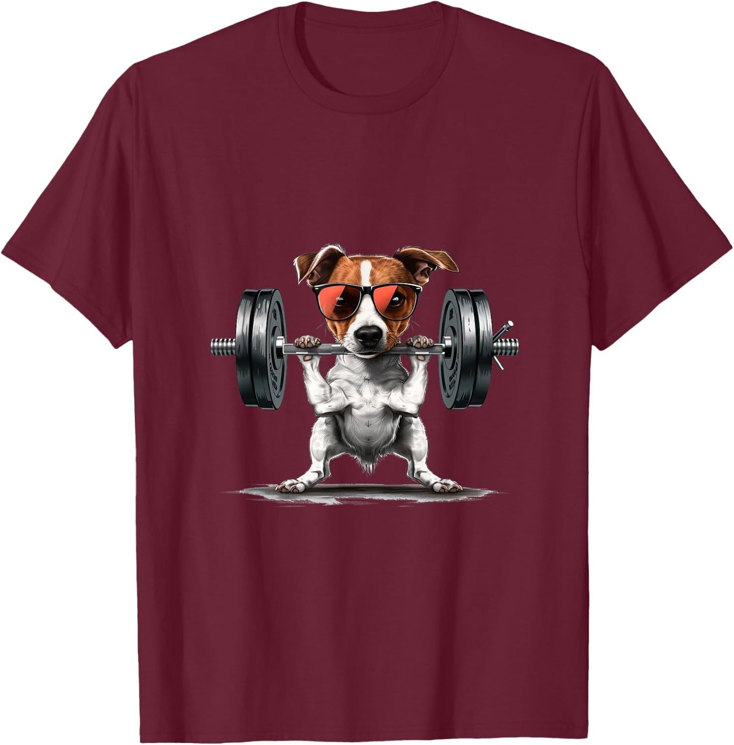 Pumping Weight Lifting Funny Jack Russell Terrier T-Shirt - T-Shirt | Maroon