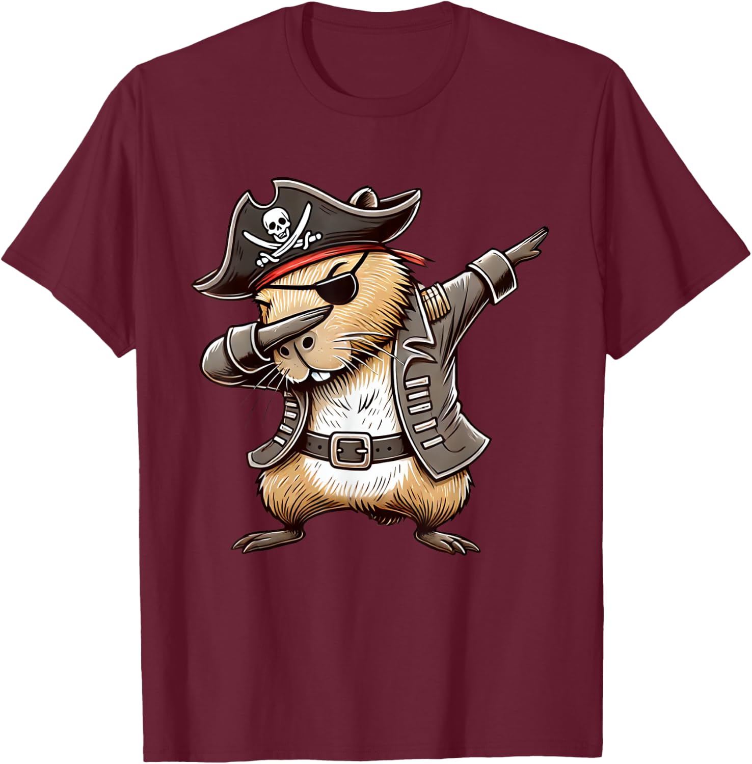 Pirate Capybara Dabbing Halloween Party Costume T-Shirt - T-Shirt | Maroon