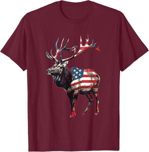 Elk American Flag T-Shirt - T-Shirt | Maroon