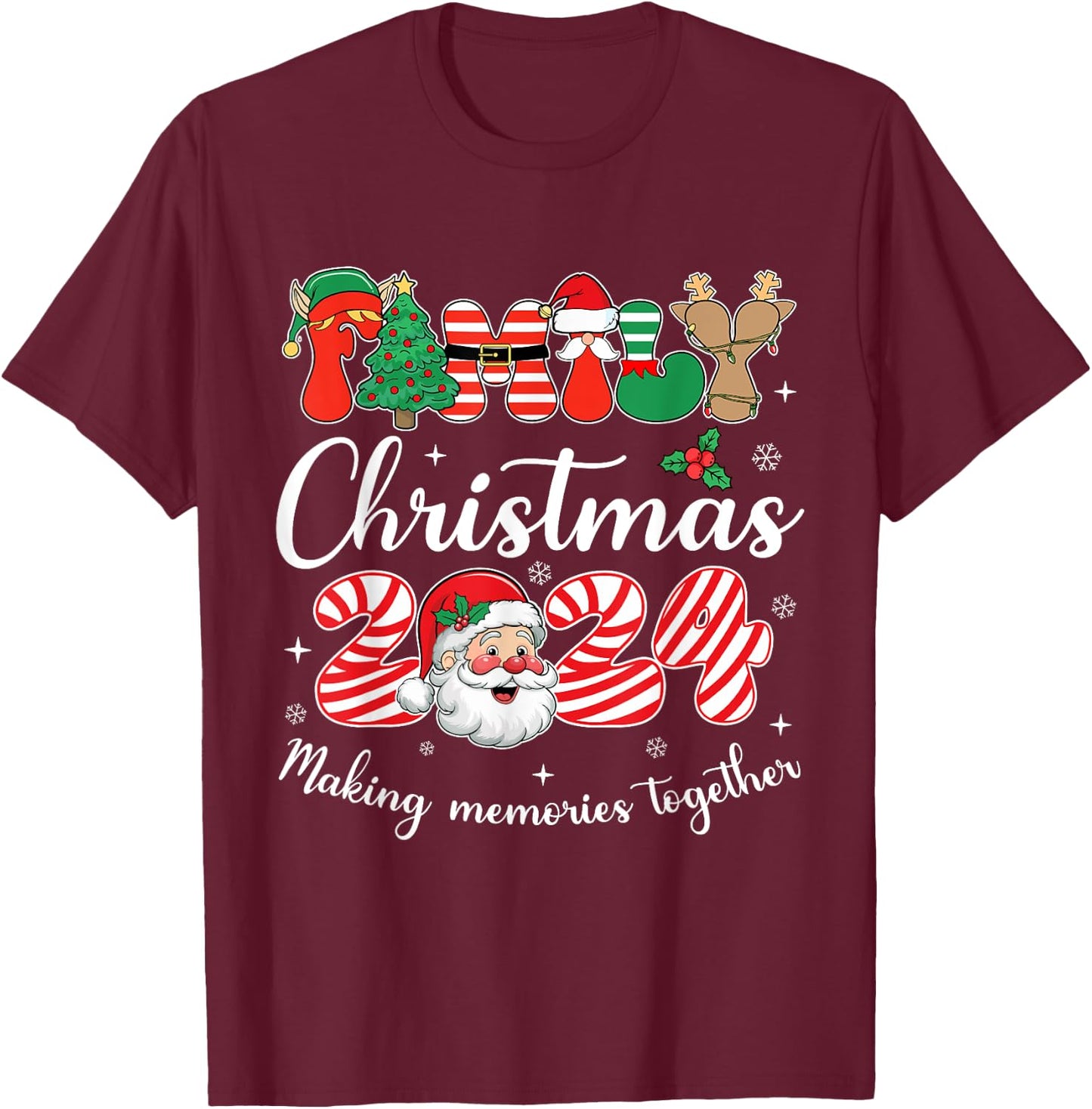 Family 2024 Christmas Matching Outfits Team Santa Elf Squad T-Shirt - T-Shirt | Maroon