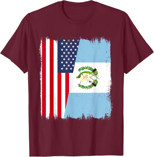 America Guatemala Flag American Guatemalan Roots Pride T-Shirt - T-Shirt | Maroon