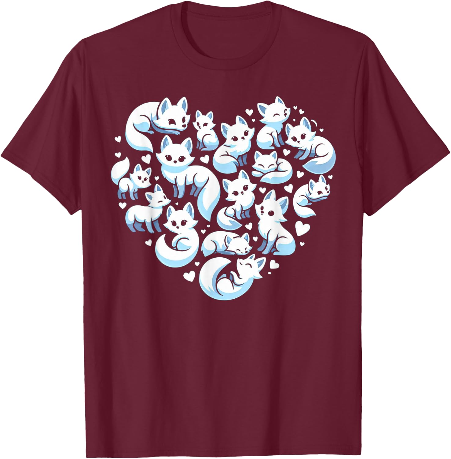 Cute Arctic Foxes Heart Graphic Ice Fox Artic Fox Lover T-Shirt - T-Shirt | Maroon