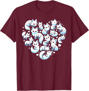 Cute Arctic Foxes Heart Graphic Ice Fox Artic Fox Lover T-Shirt - T-Shirt | Maroon
