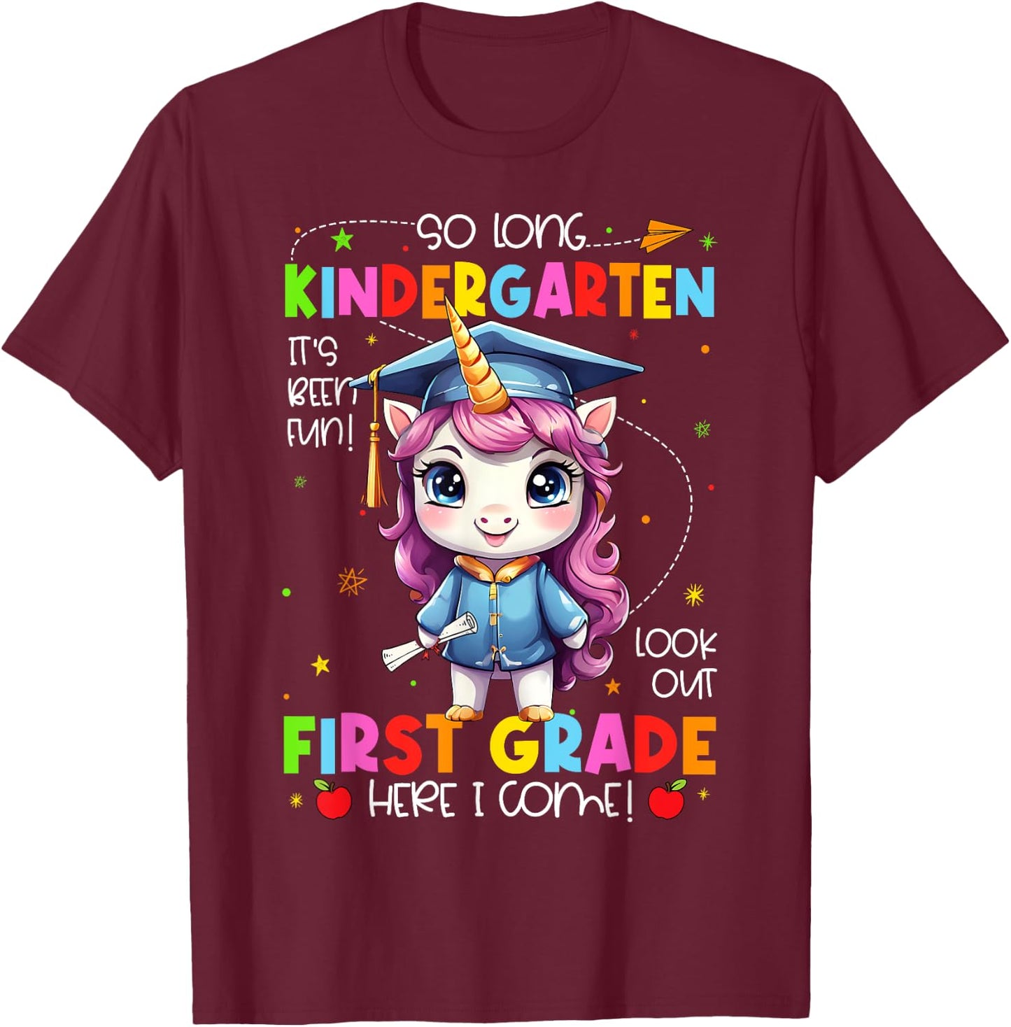 Unicorn So Long Kindergarten Graduation Last Day Of School T-Shirt - T-Shirt | Maroon