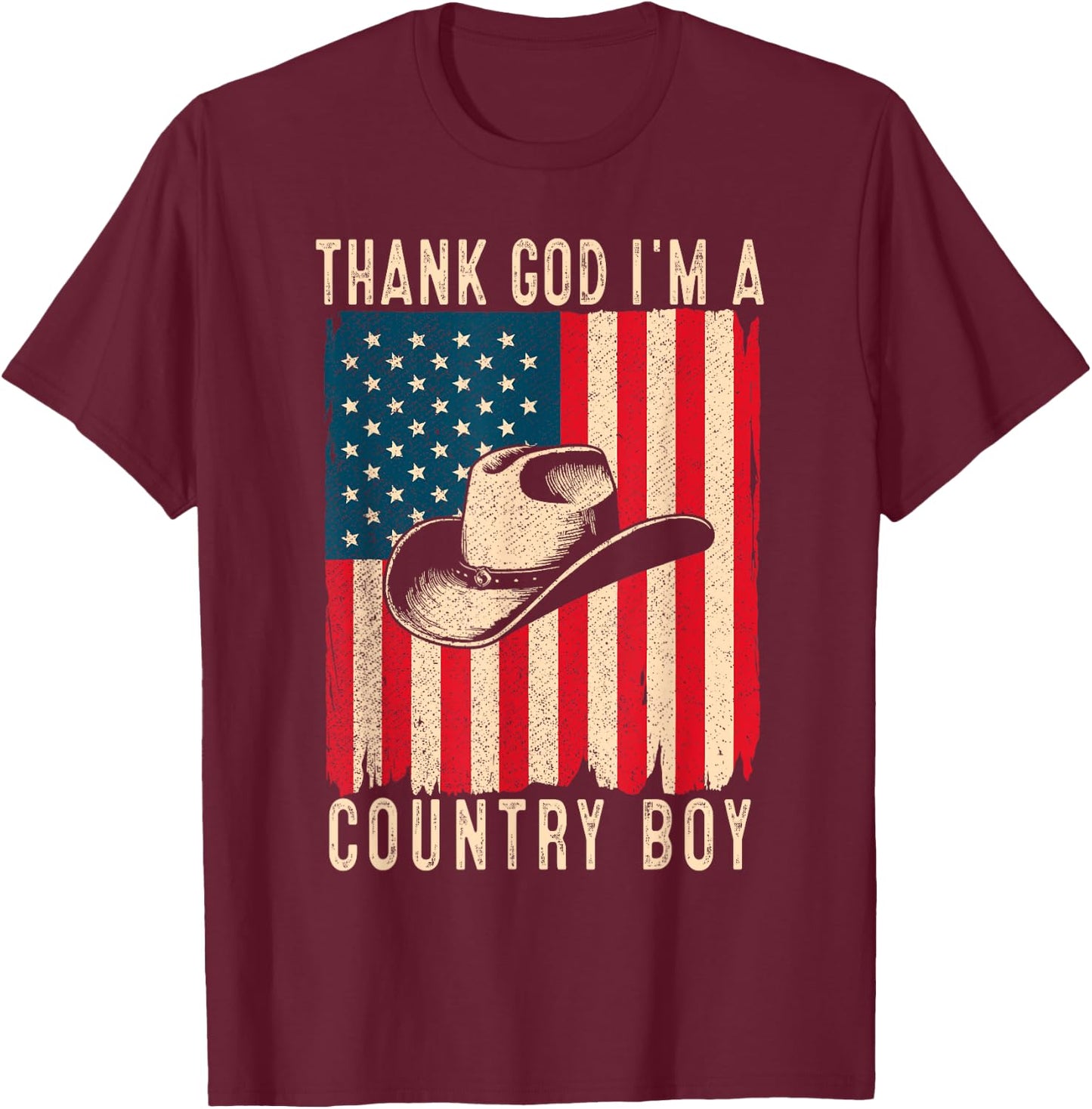 Thank God I'm A Country Music Boy Cowboy Western Retro T-Shirt - T-Shirt | Maroon