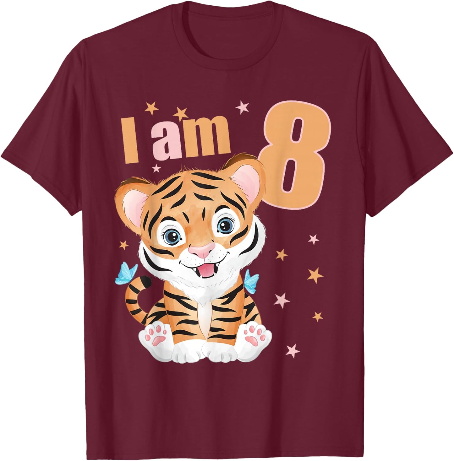8 Years old 8 birthday outfit Boy girl Tiger T-Shirt - T-Shirt | Maroon