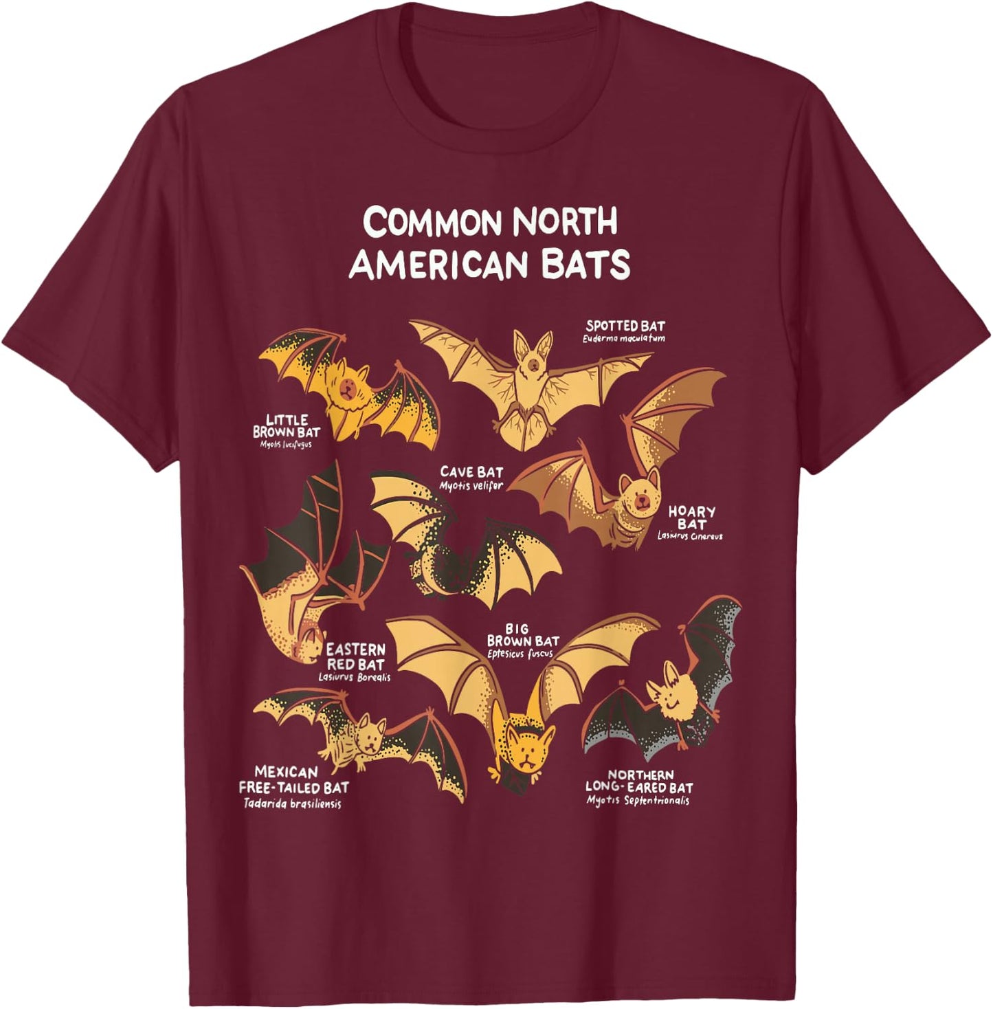 Bats of North America I Megabat I Bloodsucker I Bat T-Shirt - T-Shirt | Maroon