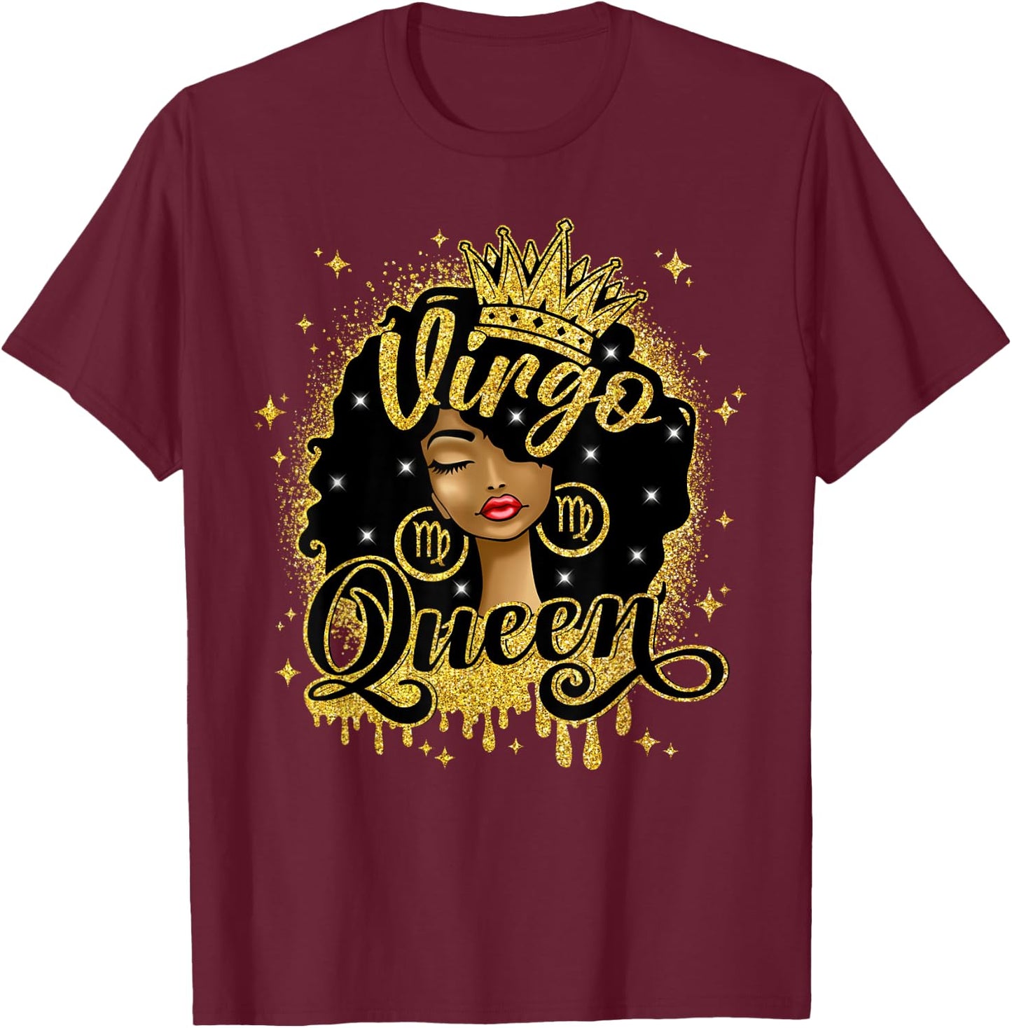 Virgo Queen Afro Natural Hair Girl Black Woman Zodiac T-Shirt - T-Shirt | Maroon