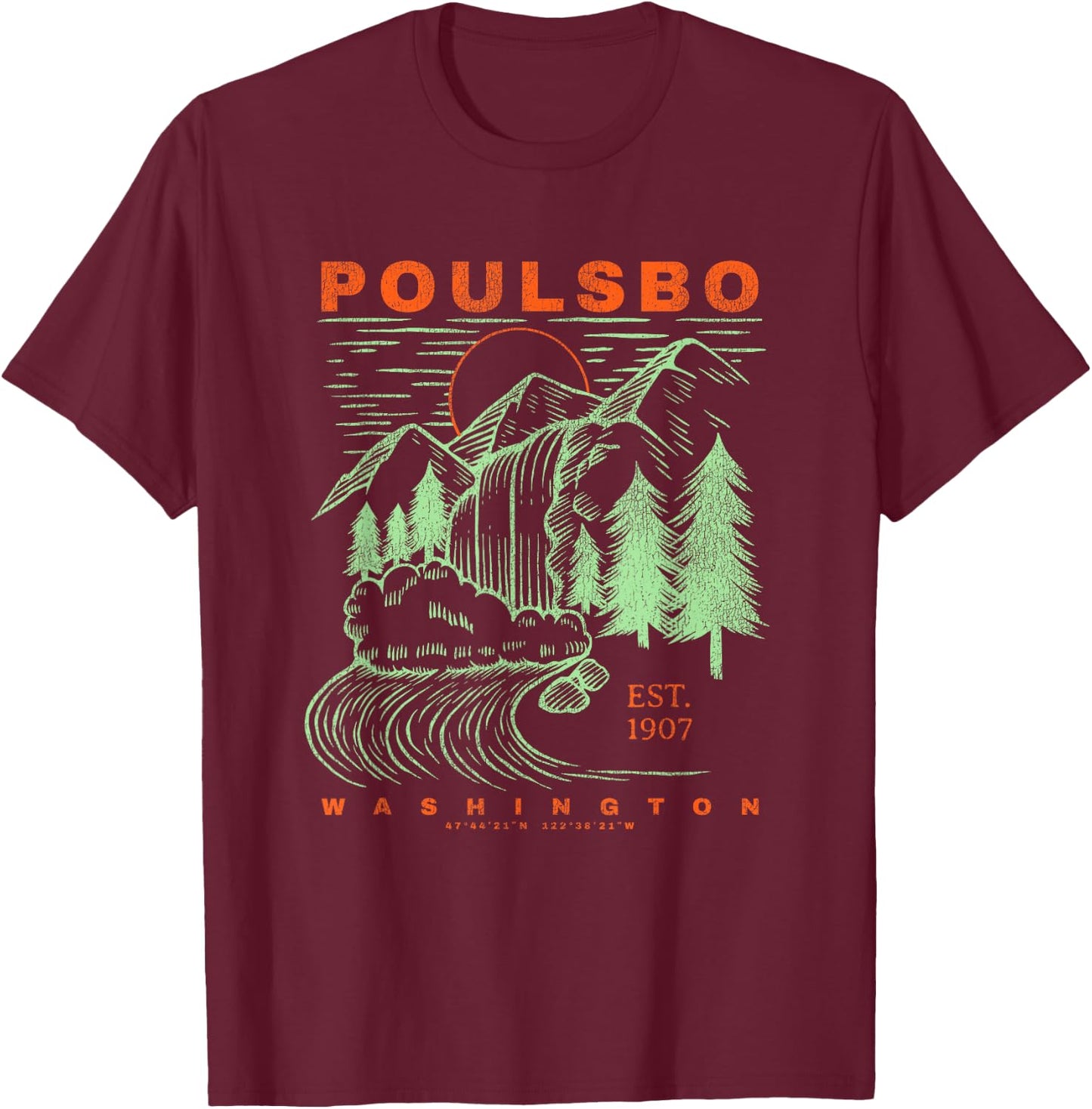 Poulsbo Washington Cool Travel Souvenir Rustic Poulsbo T-Shirt - T-Shirt | Maroon