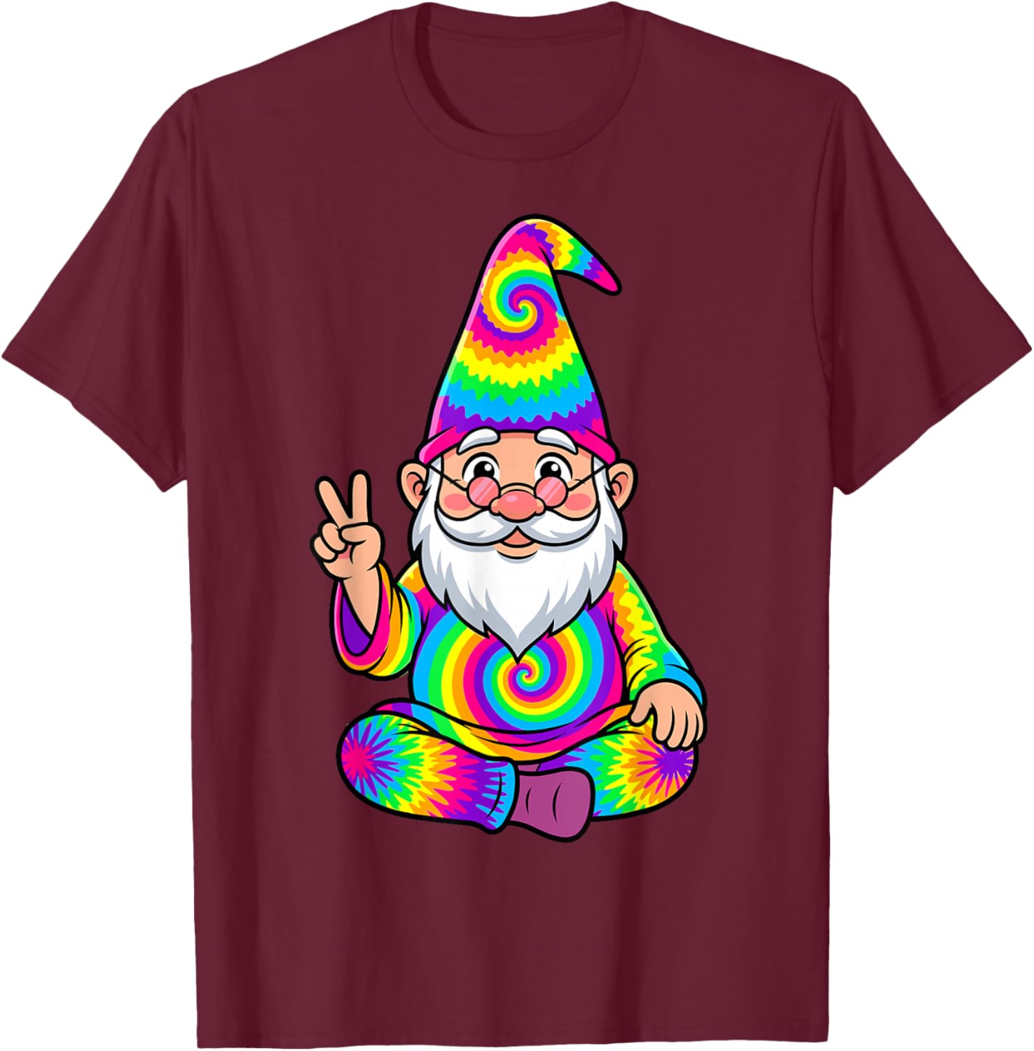 Tie Dye Peace Gnome Funny Hippie Garden Gnome Lover Women T-Shirt - T-Shirt | Maroon