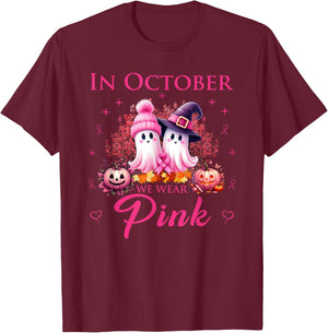 In October We Wear Pink Ghost Breast Cancer Awareness T-Shirt - T-Shirt | Maroon