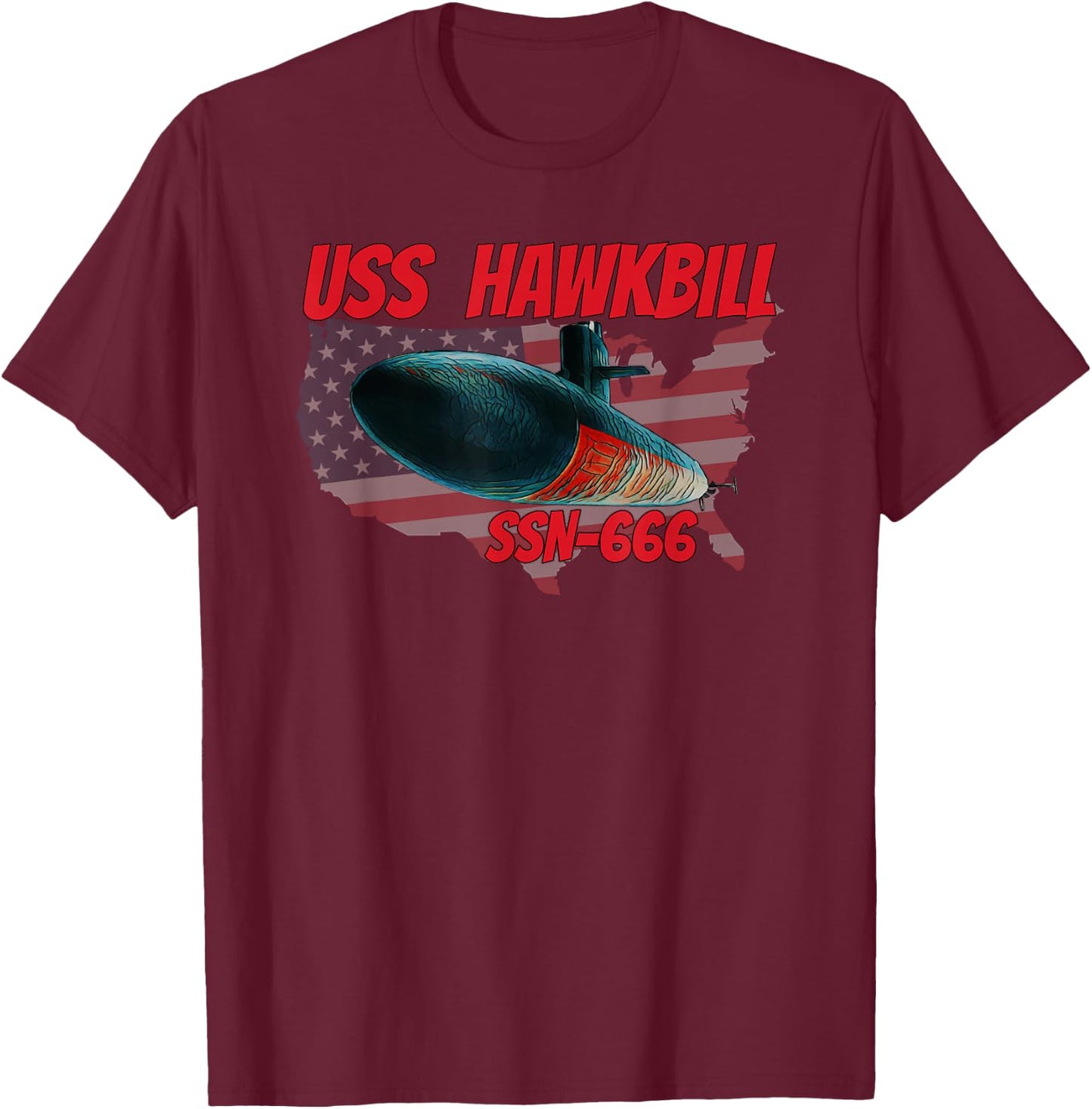 USS Hawkbill SSN-666 Submarine Veterans Day Father Grandpa T-Shirt - T-Shirt | Maroon