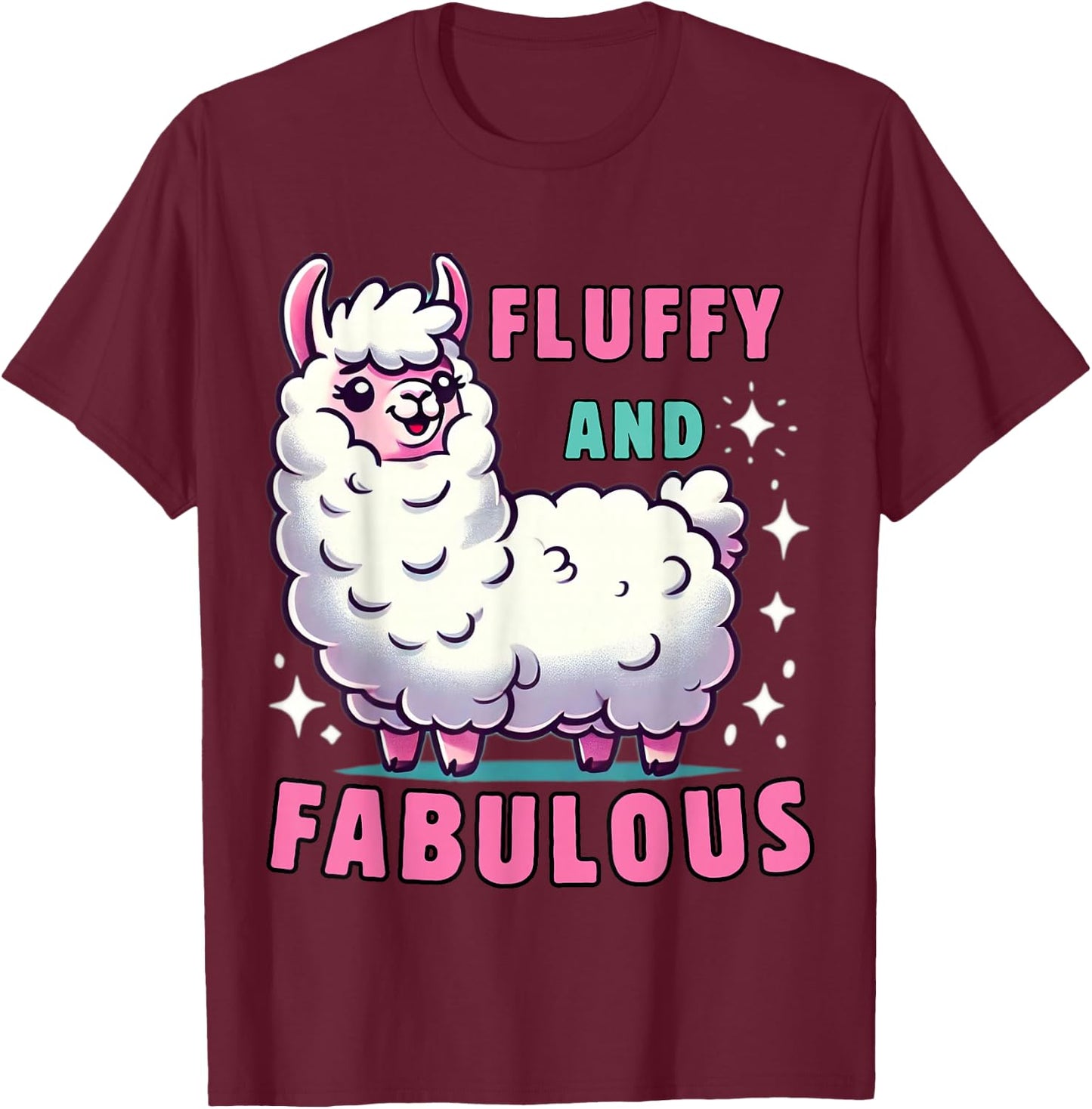 Fluffy and Fabulous Cute Llama for Animal Lovers T-Shirt - T-Shirt | Maroon