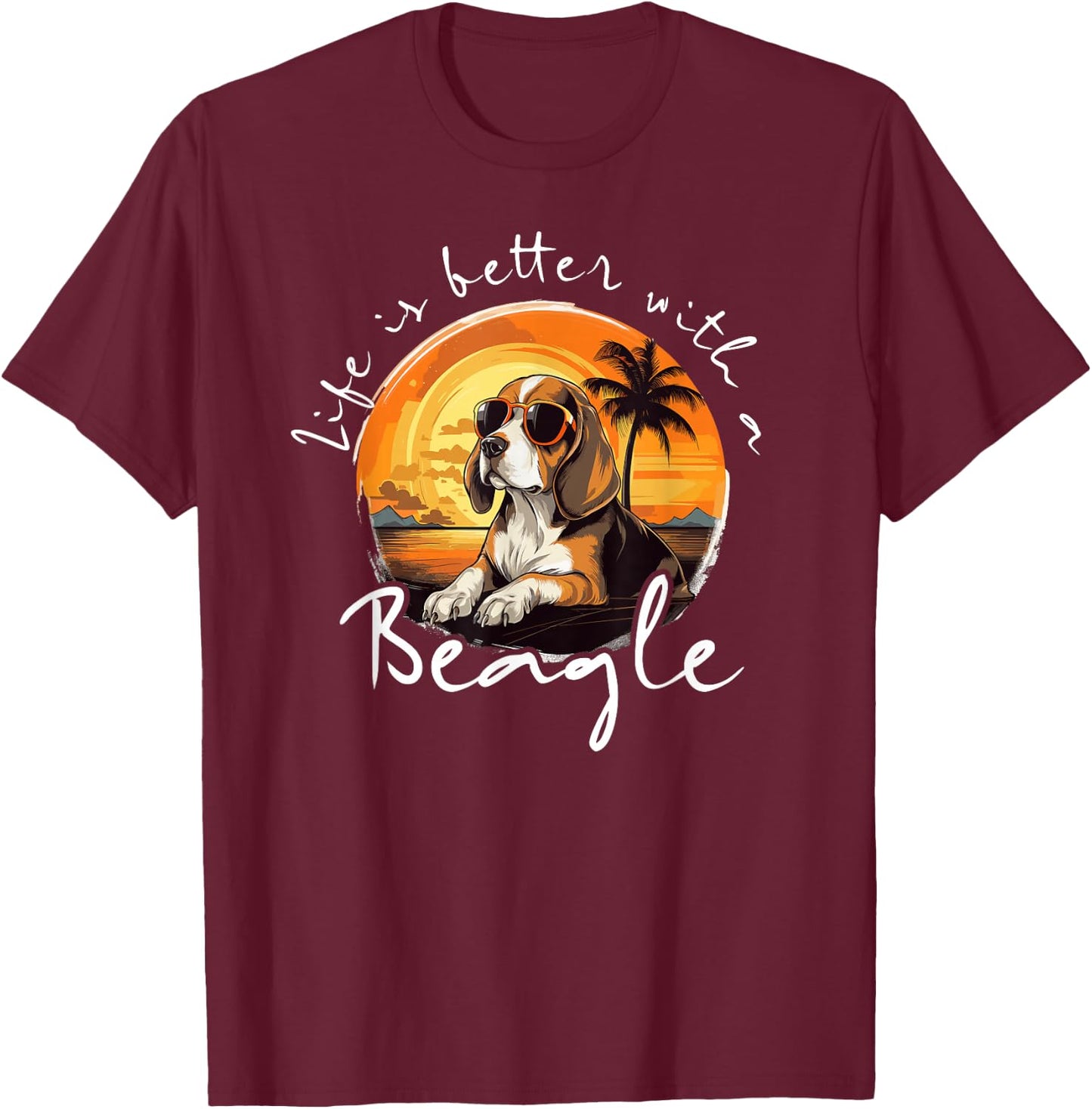 Life is better with a Beagle Vintage funny Dog Beagle Lover T-Shirt - T-Shirt | Maroon