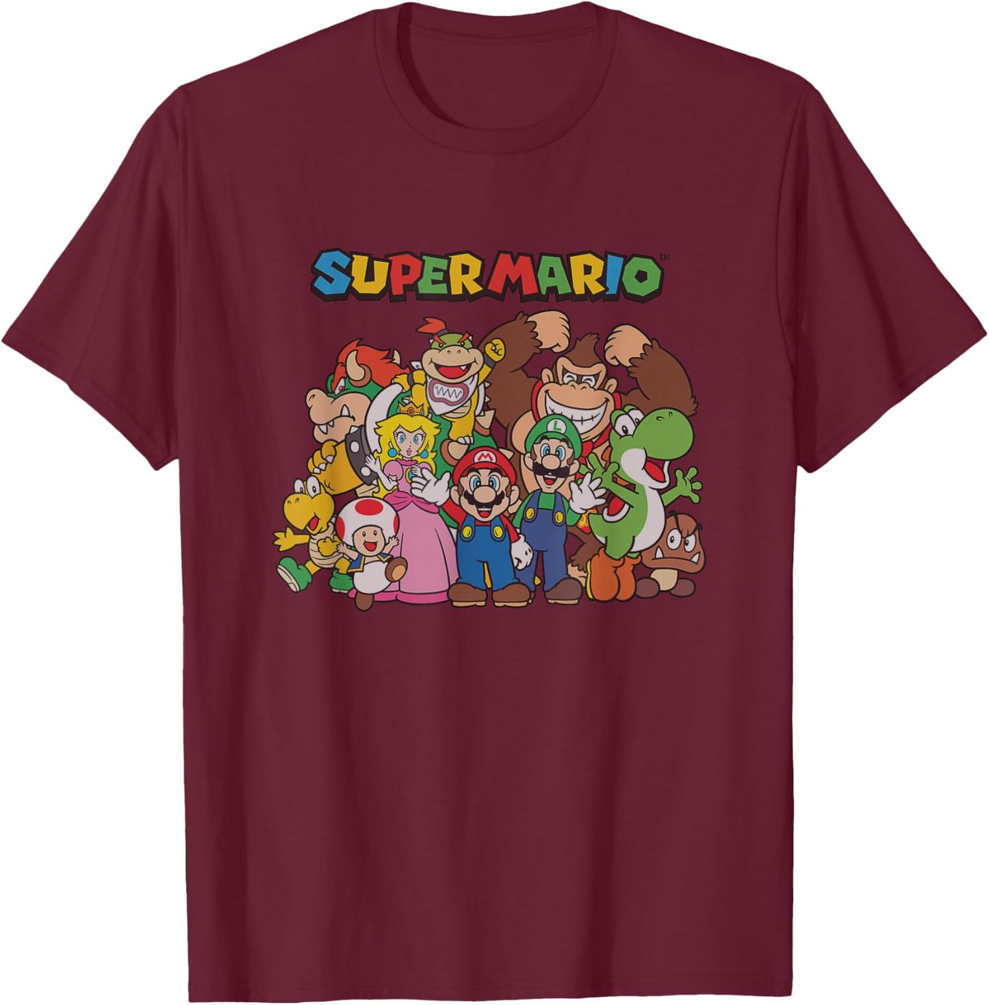 Super Mario Classic Character Line Up Group Shot T-Shirt - T-Shirt | Maroon