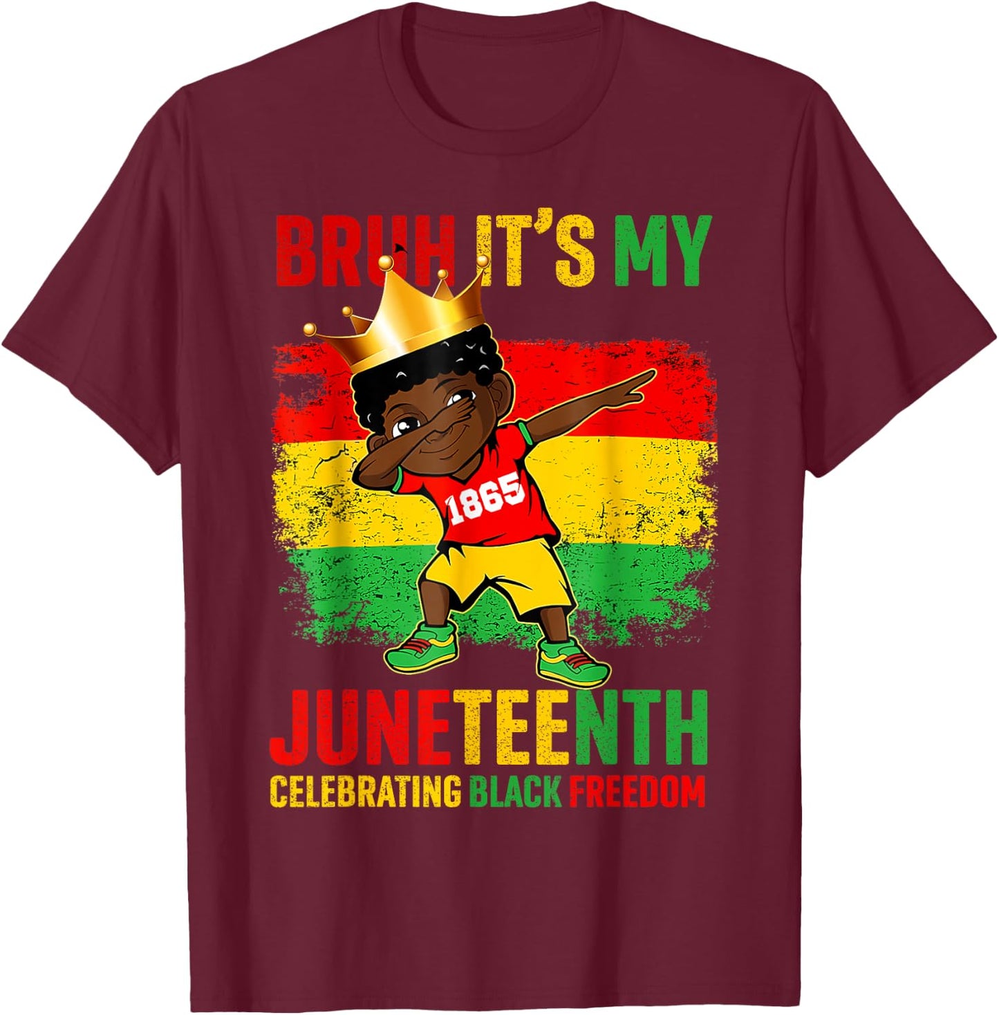 Bruh It's My Juneteenth Celebrating Black Freedom Kids Retro T-Shirt - T-Shirt | Maroon