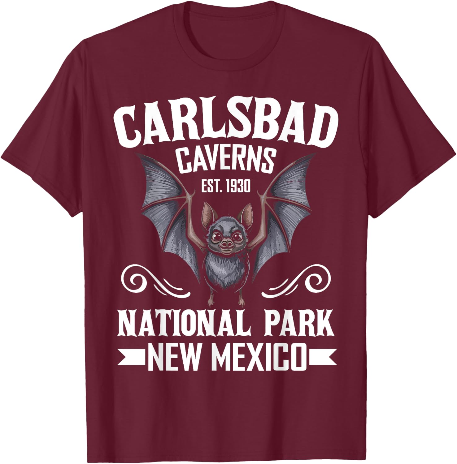 Carlsbad Caverns National Park Bat Mexico Travel Souvenir T-Shirt - T-Shirt | Maroon