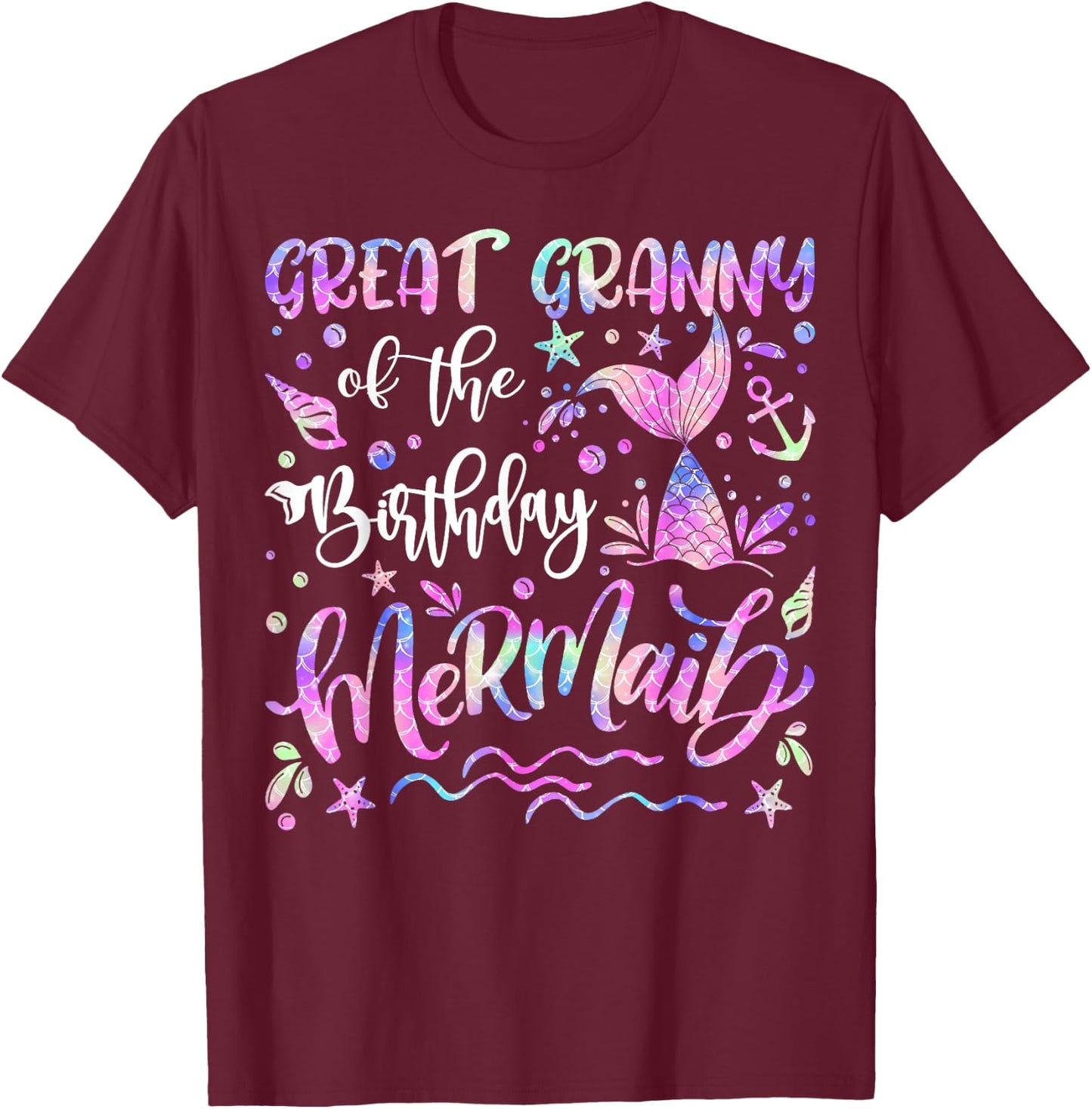 Great Granny Of The Birthday Mermaid Matching Family T-Shirt - T-Shirt | Maroon
