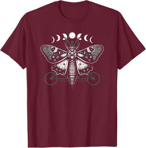 Moth Moon Cycles And Sacred Geometry Wiccan Nature Goth T-Shirt - T-Shirt | Maroon