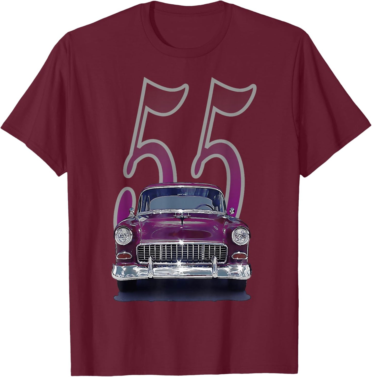 1955 55 Chevys Bel Air Classic Vintage Muscle Car Front View T-Shirt - T-Shirt | Maroon