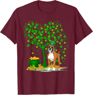 Shamrock Tree Leprechaun Hat Boxer Dog St Patrick's Day Women Kids T-Shirt - T-Shirt | Maroon