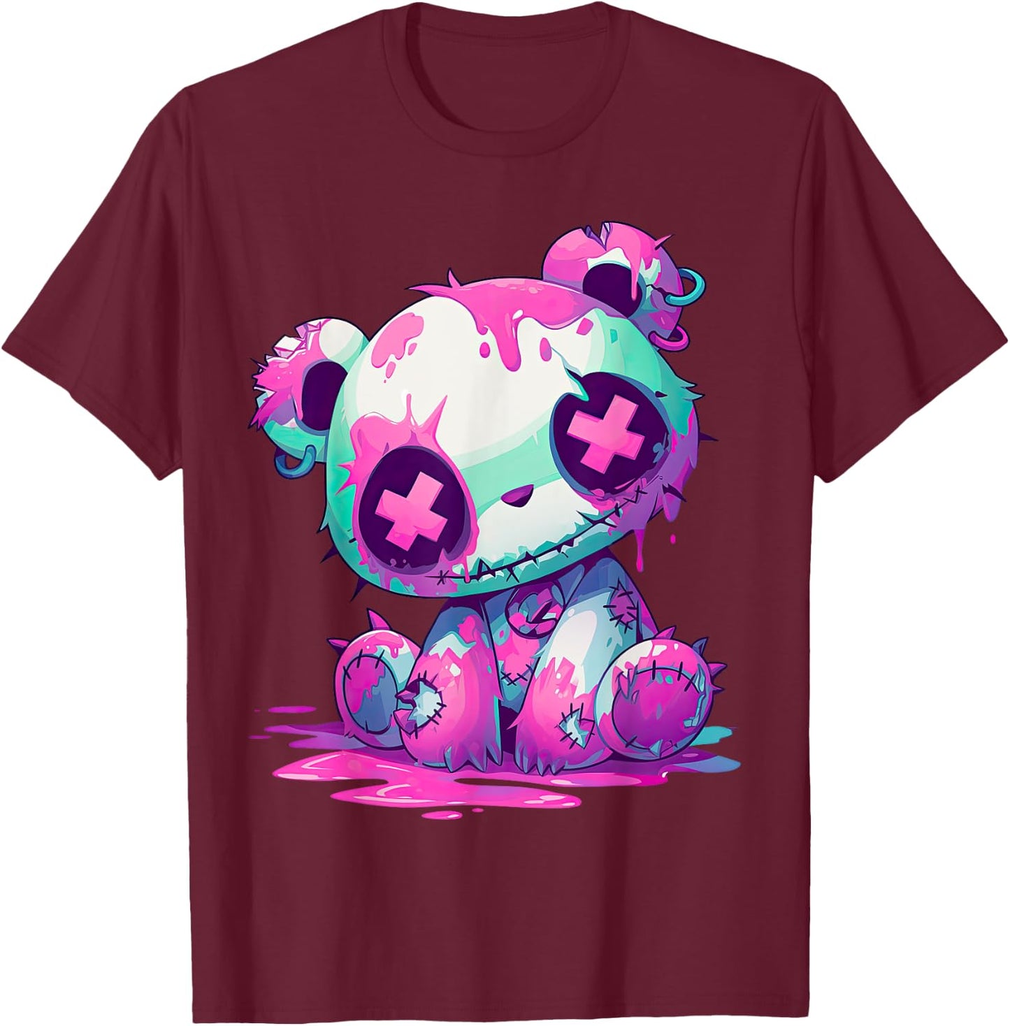 Kawaii Pastel Goth Creepy Cute Pink Zombie Panda T-Shirt - T-Shirt | Maroon