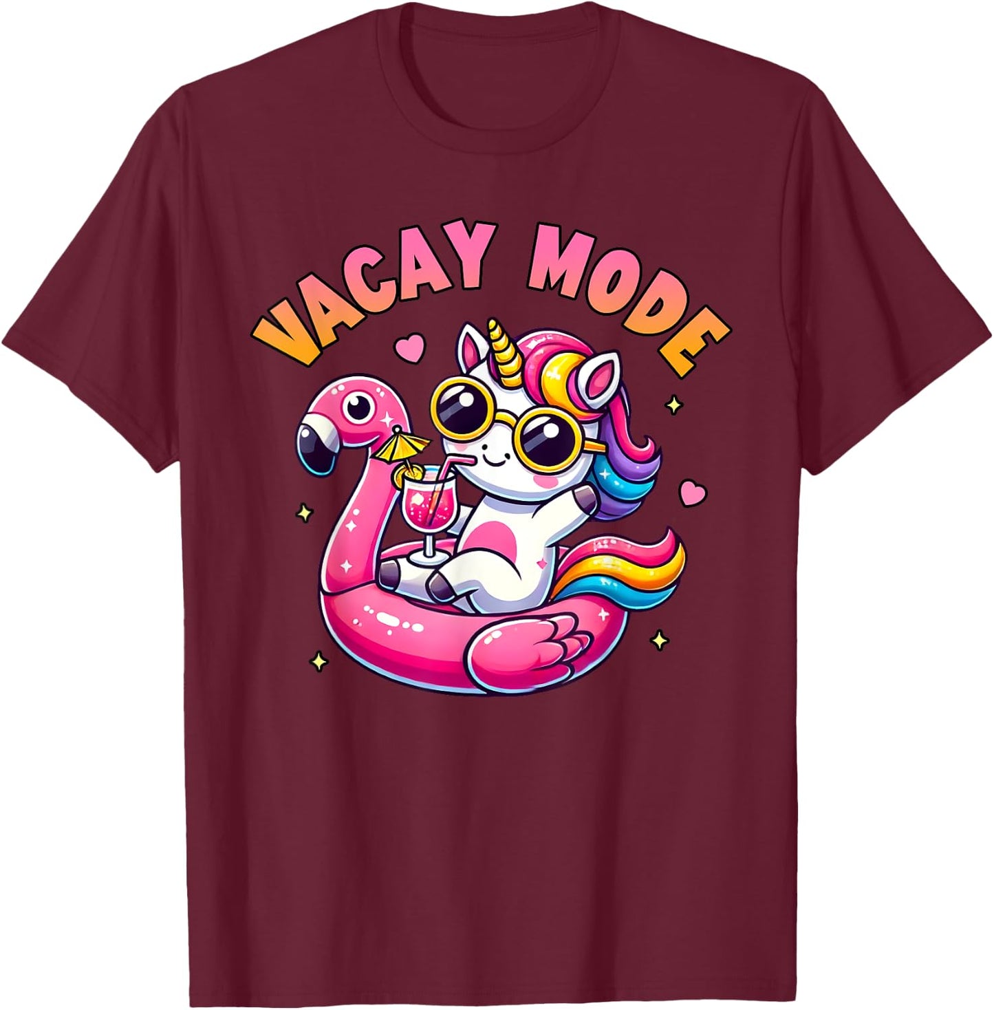 Vacay Mode Cute Unicorn Funny Family Vacation Gift Kids Girl T-Shirt - T-Shirt | Maroon