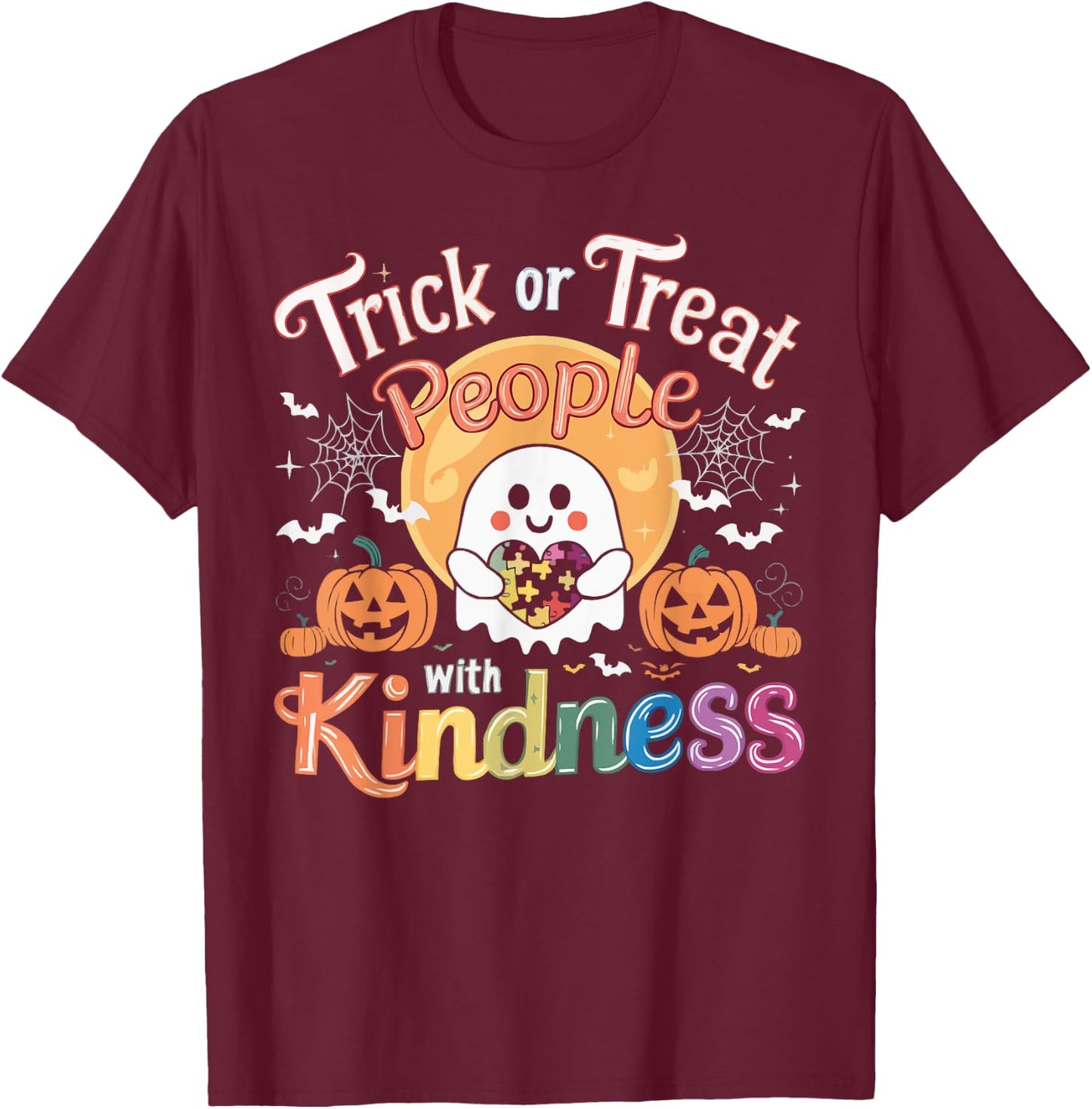 Support Autism Halloween Spooky Autistic Trick Or Treat T-Shirt - T-Shirt | Maroon
