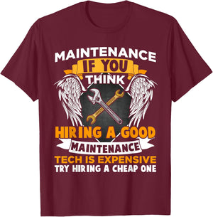 Funny Maintenance Tech Graphic Mechanic Dad Technician Quote T-Shirt - T-Shirt | Maroon