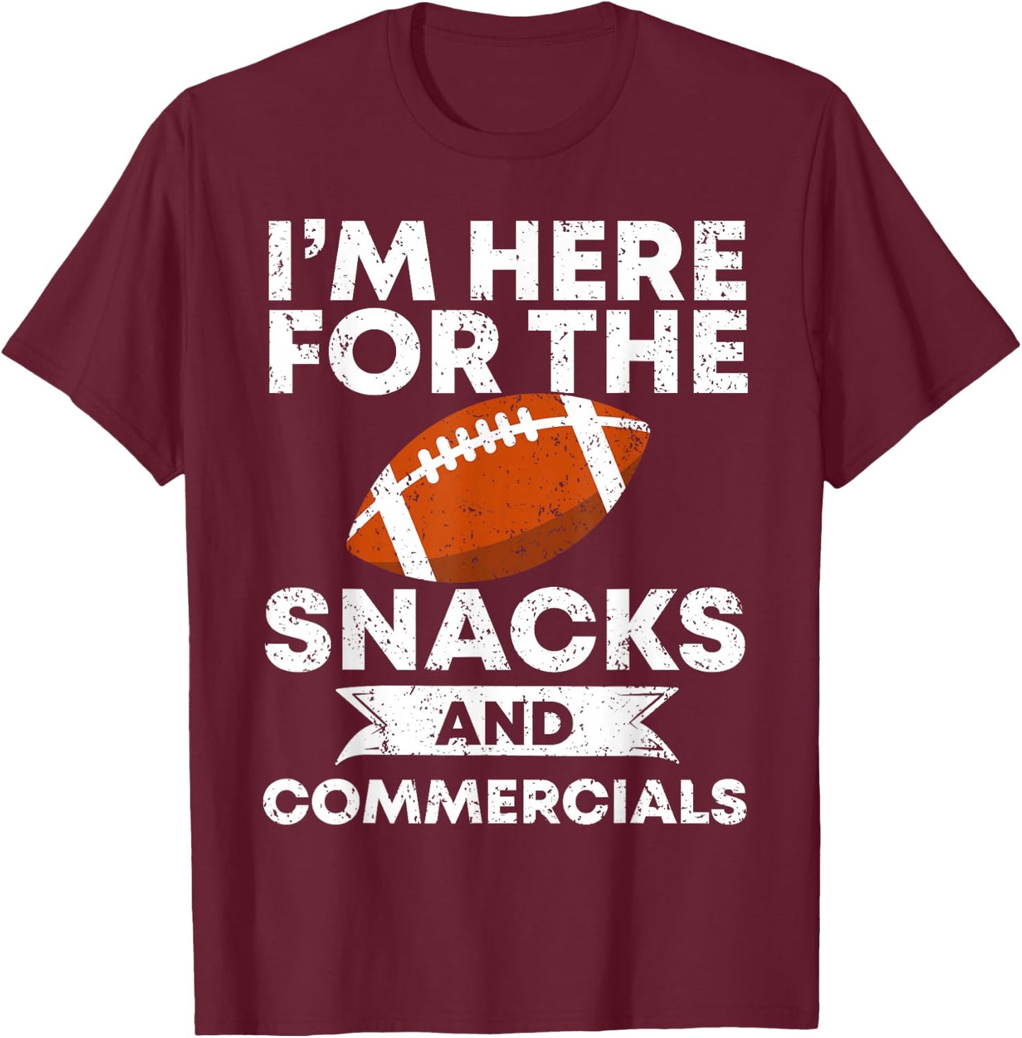 Snacks and Commercials Funny Football Bowl Gift T-Shirt - T-Shirt | Maroon