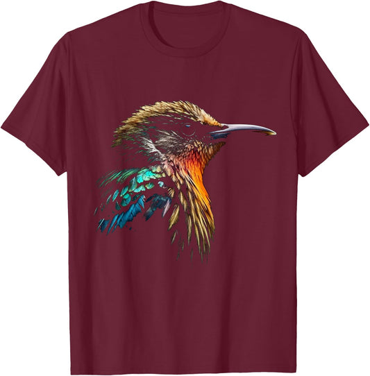 Bird Portrait Colourful Art Animal Motif Bird T-Shirt - T-Shirt | Maroon