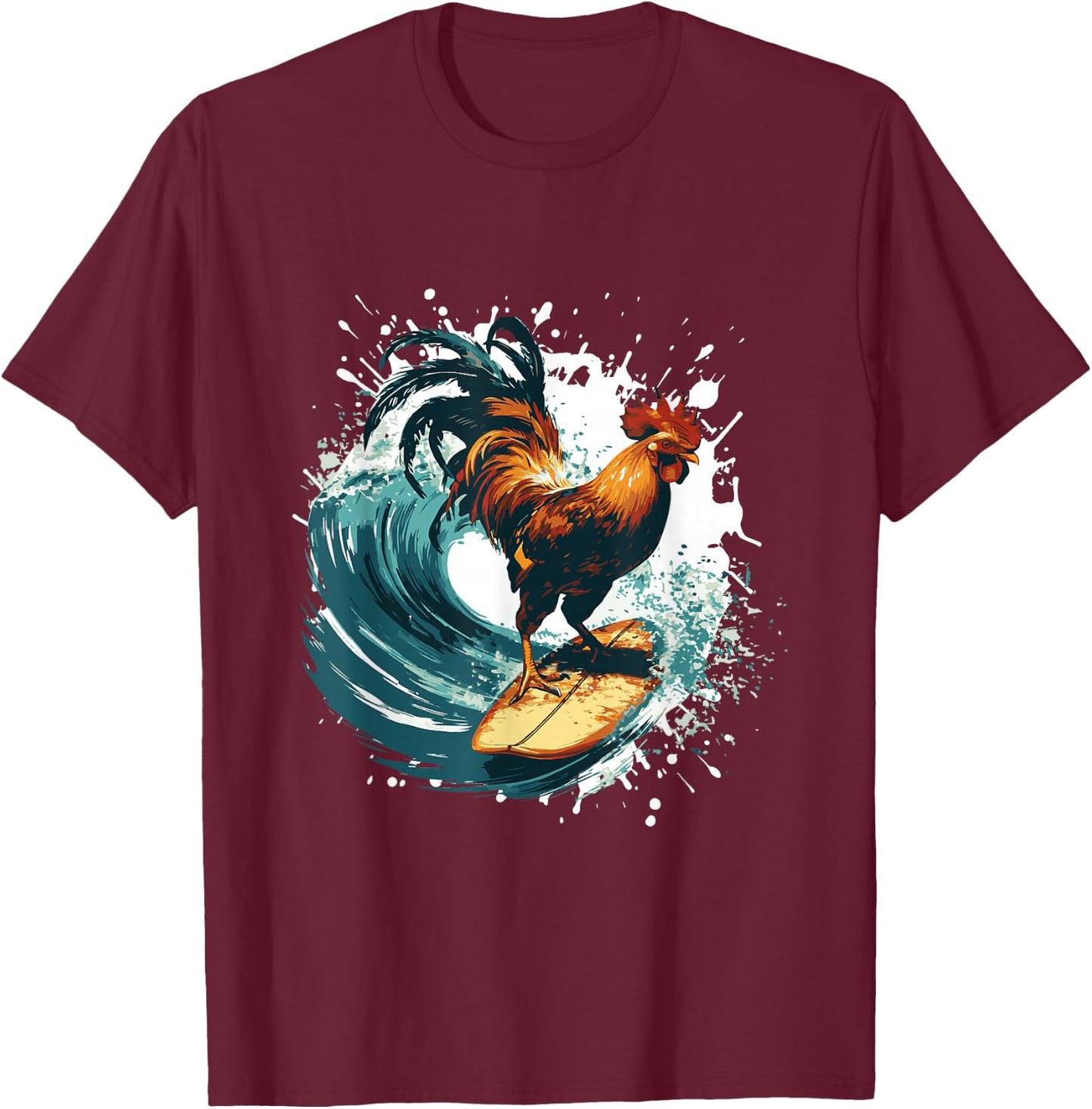 Rooster Surfing | Animal Sport Surfer T-Shirt - T-Shirt | Maroon