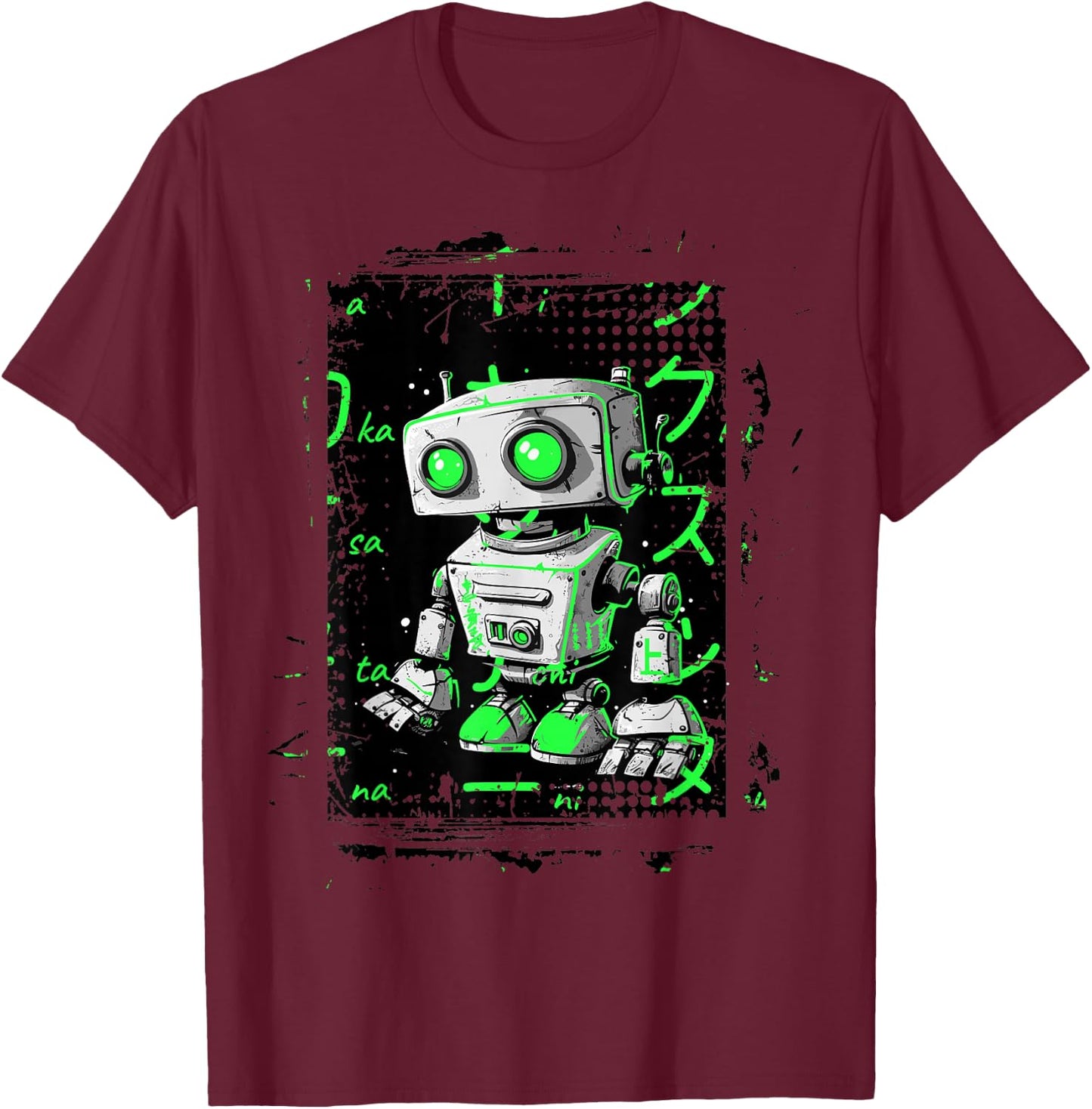 Green Cyberpunk Robot Kicks Green Color Graphic T-Shirt - T-Shirt | Maroon