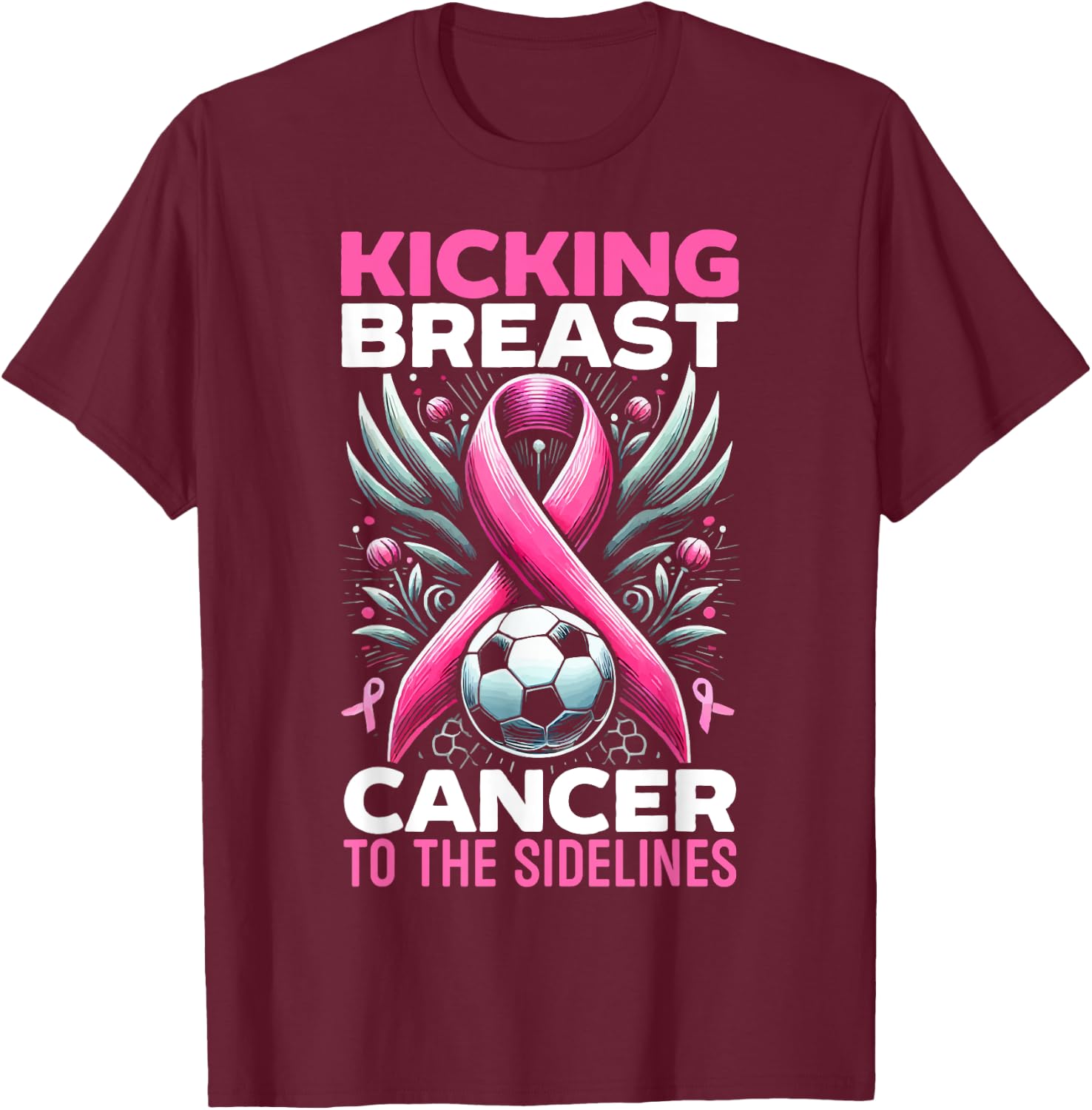 Soccer Breast Cancer Awareness Month Pink Ribbon T-Shirt - T-Shirt | Maroon