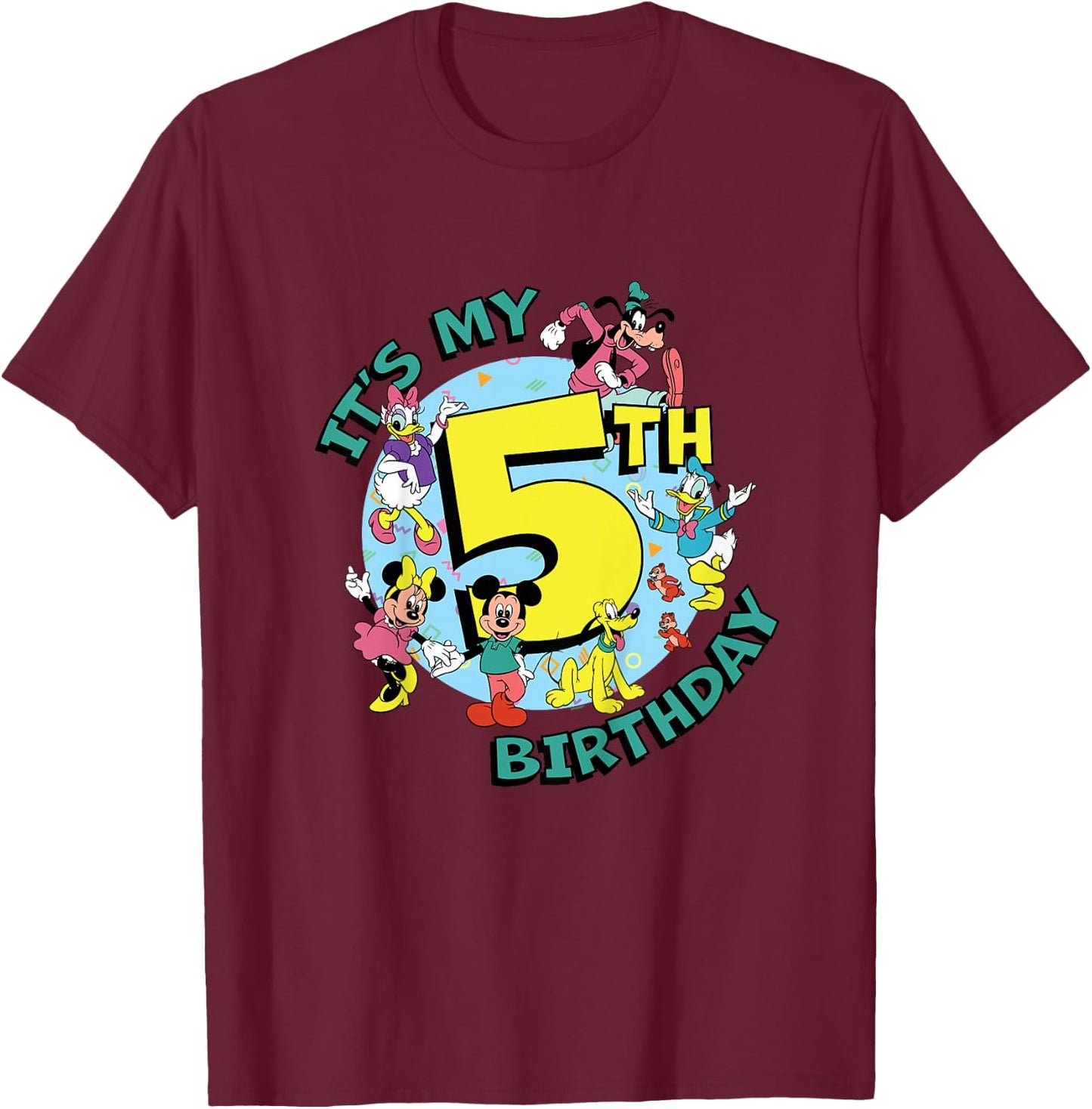 Disney Mickey and Friends It’s My Fifth 5th Birthday T-Shirt - T-Shirt | Maroon
