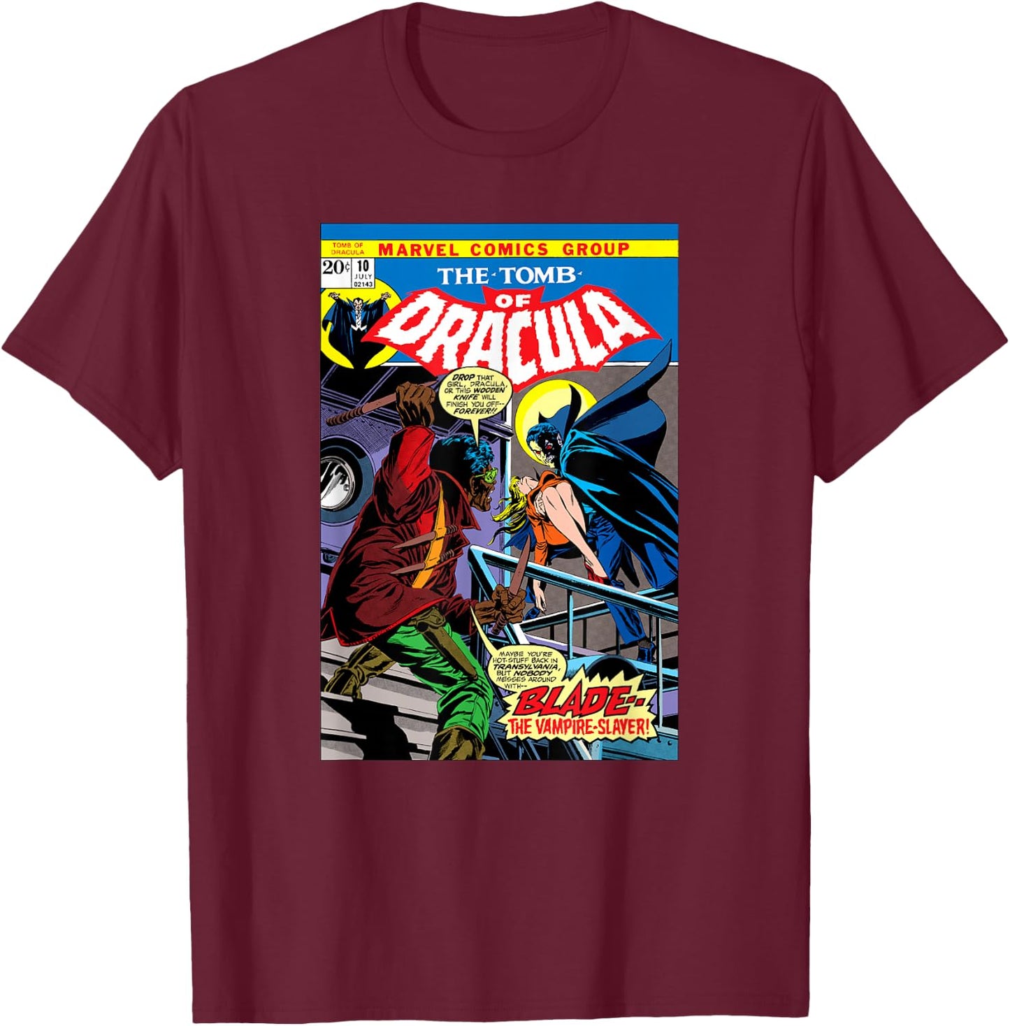 Marvel Blade Tomb of Dracula Vintage Comic Cover Halloween T-Shirt - T-Shirt | Maroon