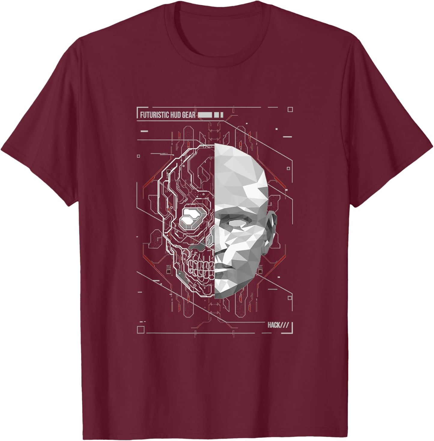 Cyberpunk HUD Gear - human anatomy of hologram T-Shirt - T-Shirt | Maroon