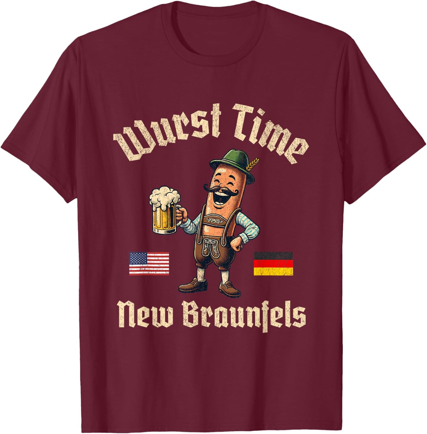 Wurst Time Wurst Fest German Beer Festival New Braunfels T-Shirt - T-Shirt | Maroon