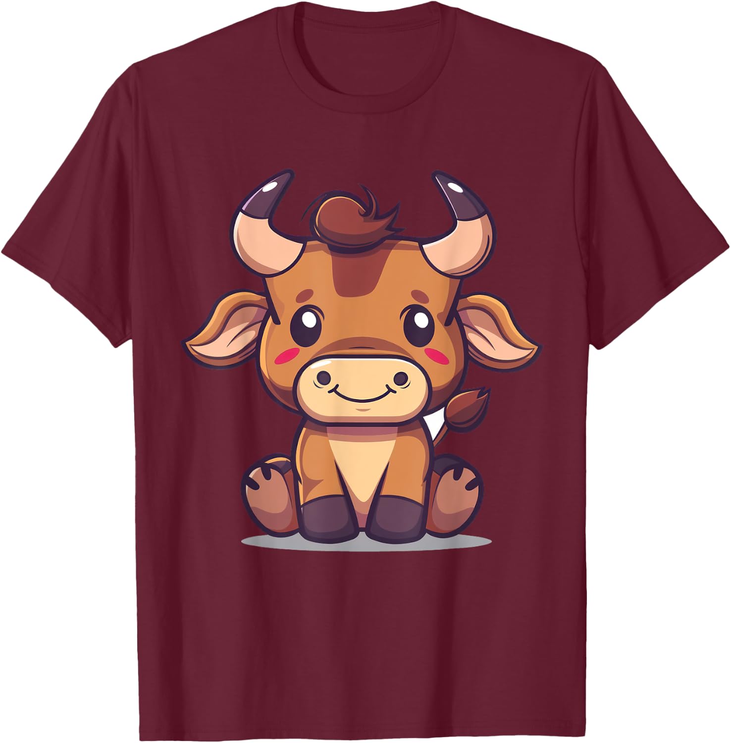 Bull Cartoon Artwork | Sweet bull T-Shirt - T-Shirt | Maroon