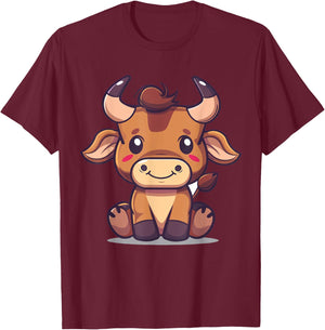Bull Cartoon Artwork | Sweet bull T-Shirt - T-Shirt | Maroon