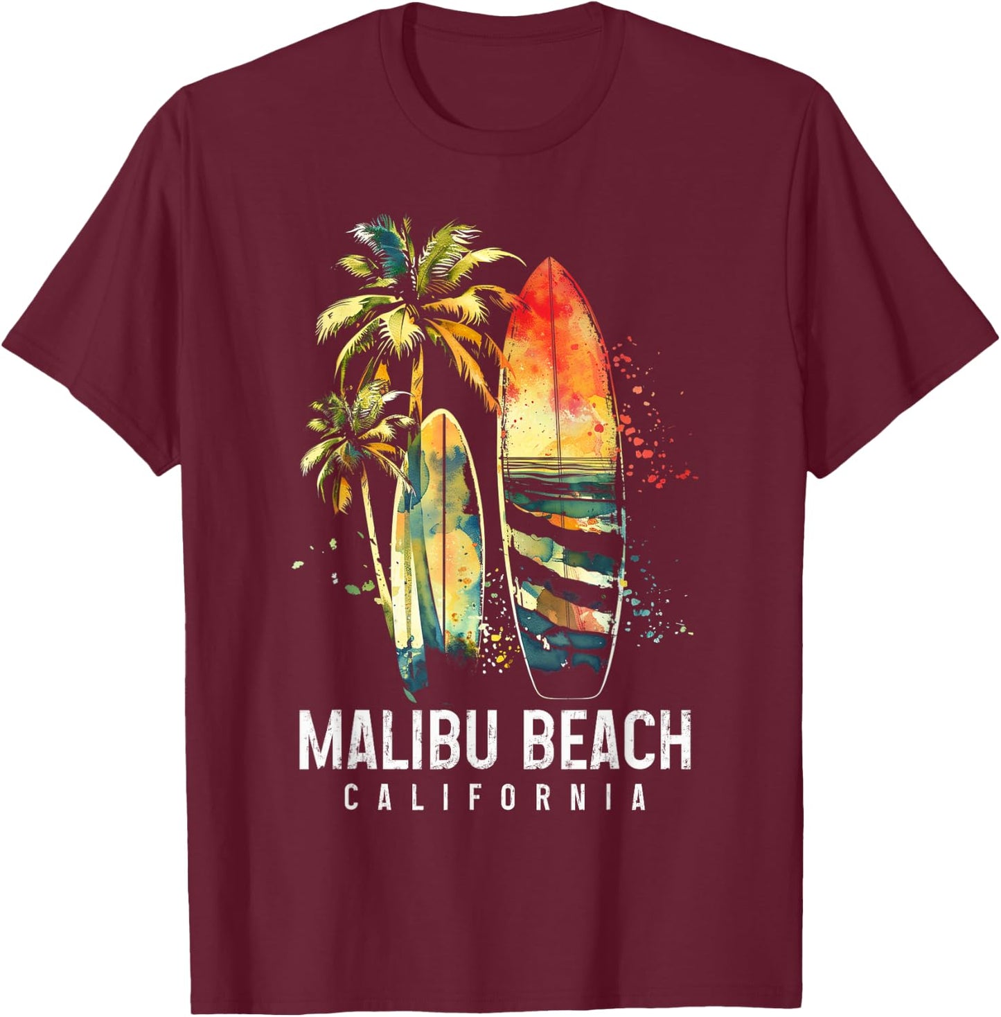 Malibu Beach California Surf Vintage Surfing Surfer T-Shirt - T-Shirt | Maroon