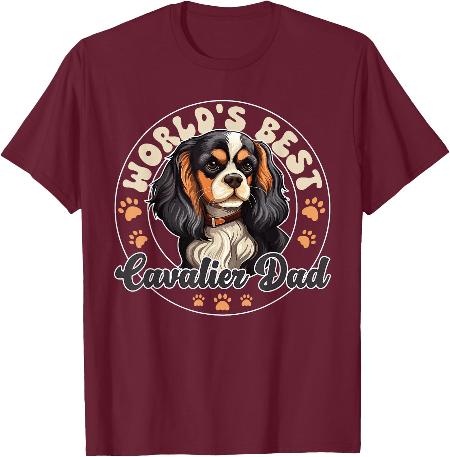 Cavalier King Charles Spaniel Dog World's Best Cavalier Dad T-Shirt - T-Shirt | Maroon