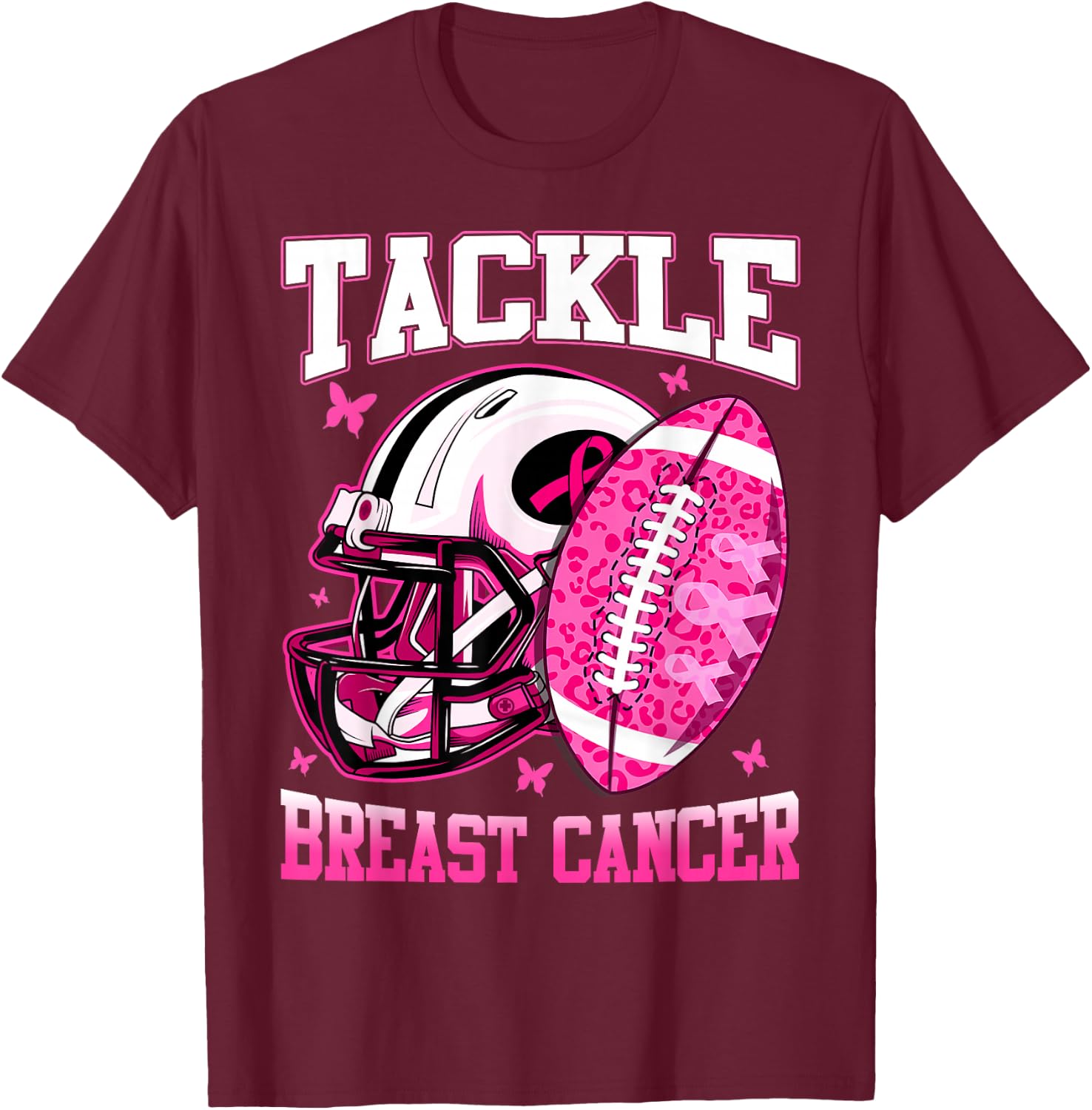 Tackle Breast Cancer Awareness Fighting American Football T-Shirt - T-Shirt | Maroon
