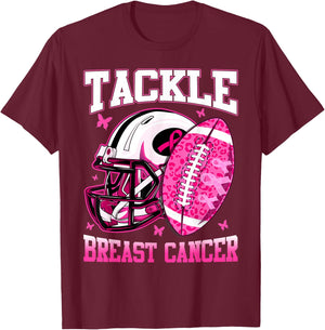 Tackle Breast Cancer Awareness Fighting American Football T-Shirt - T-Shirt | Maroon