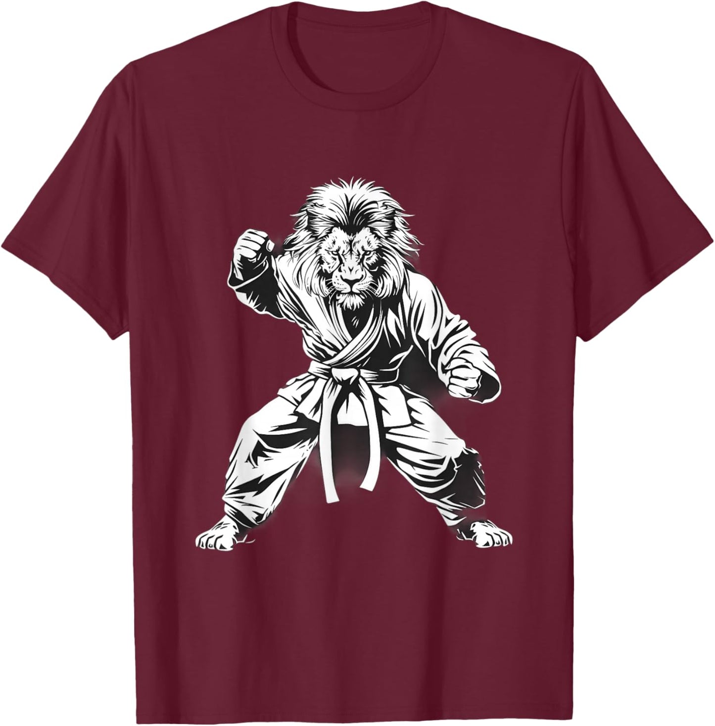 MMA Lion Drawing Kickboxing Taekwondo Lion Martial Arts T-Shirt - T-Shirt | Maroon