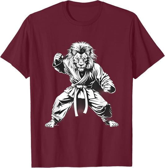 MMA Lion Drawing Kickboxing Taekwondo Lion Martial Arts T-Shirt - T-Shirt | Maroon