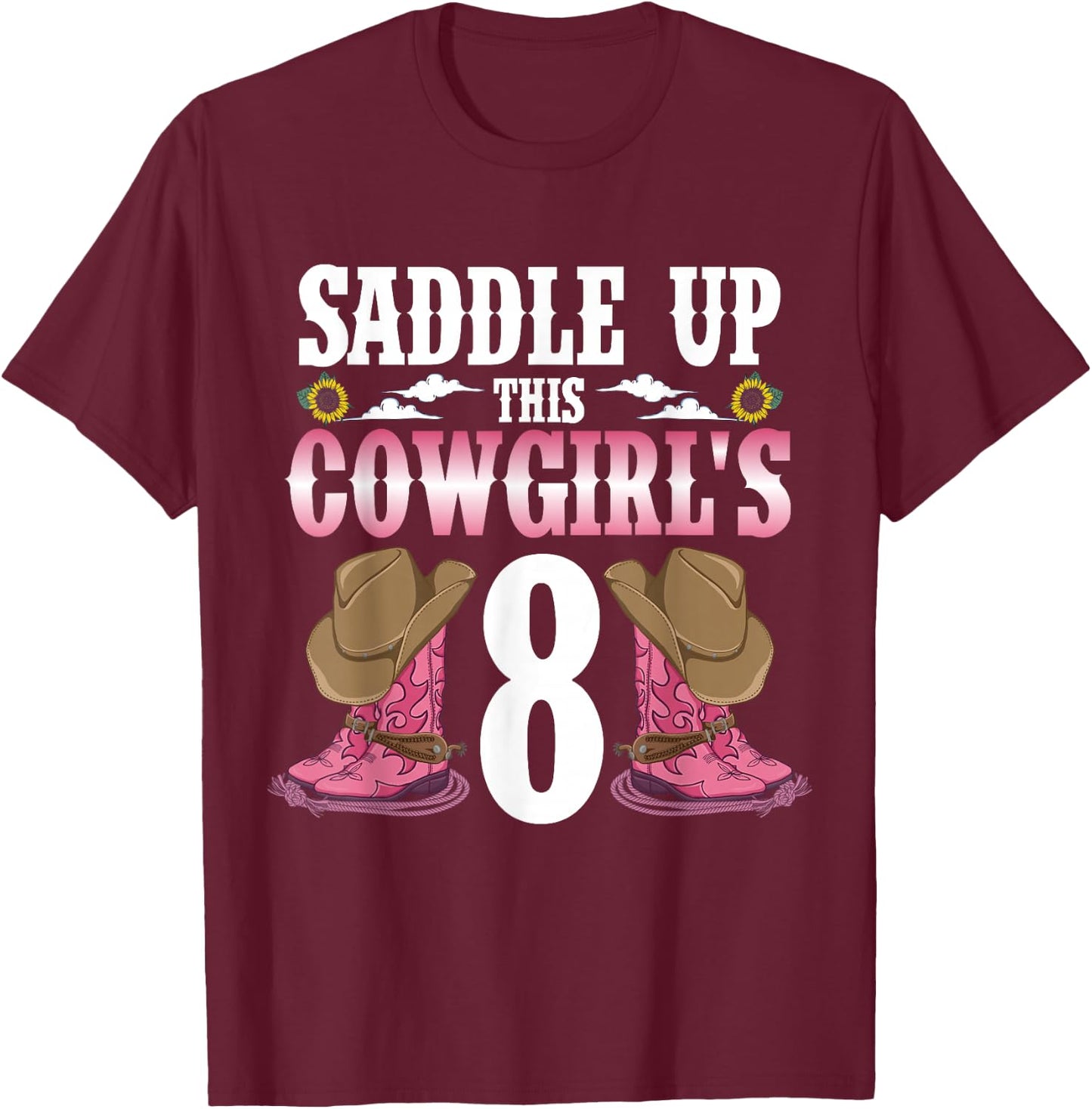 Yeehaw Rodeo Eighth Birthday Celebration 8 Years Old Kid T-Shirt - T-Shirt | Maroon
