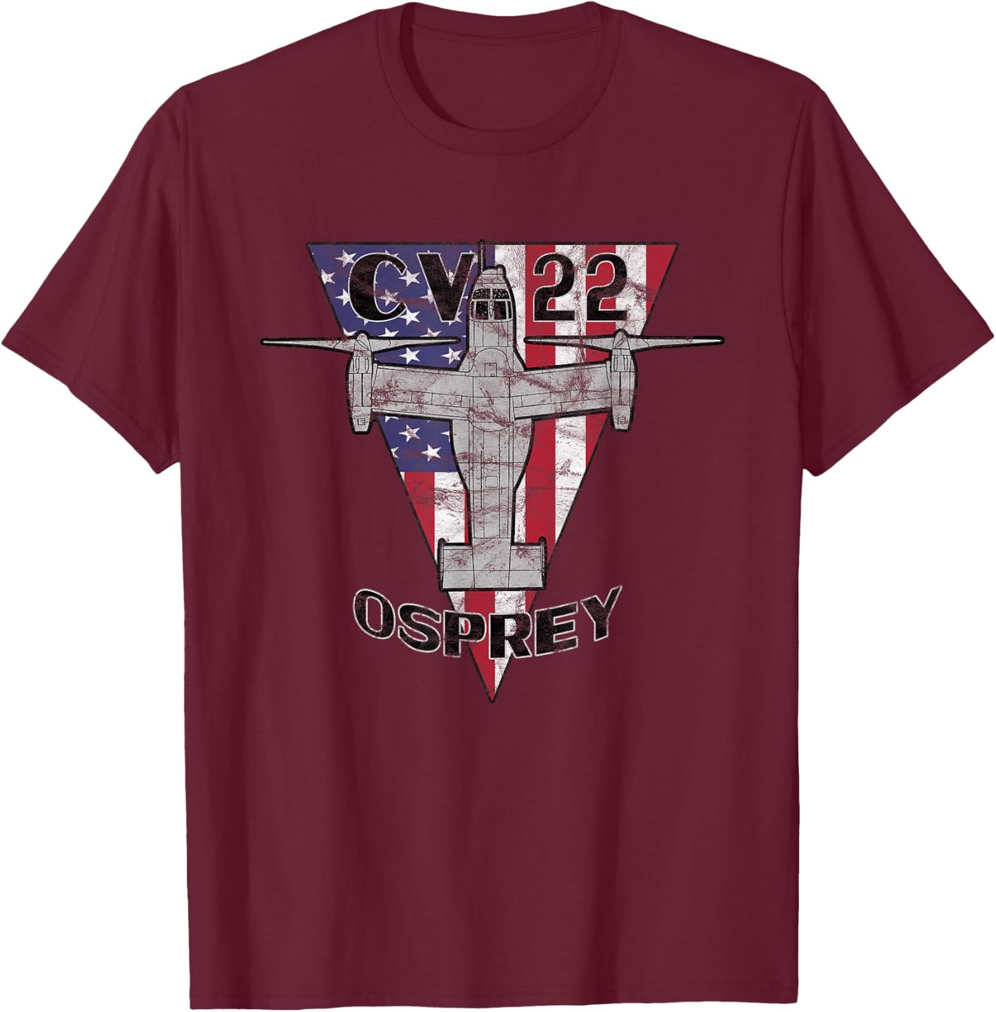 CV-22 Osprey Tilt-Rotor Military Airplane Patriotic Vintage T-Shirt - T-Shirt | Maroon