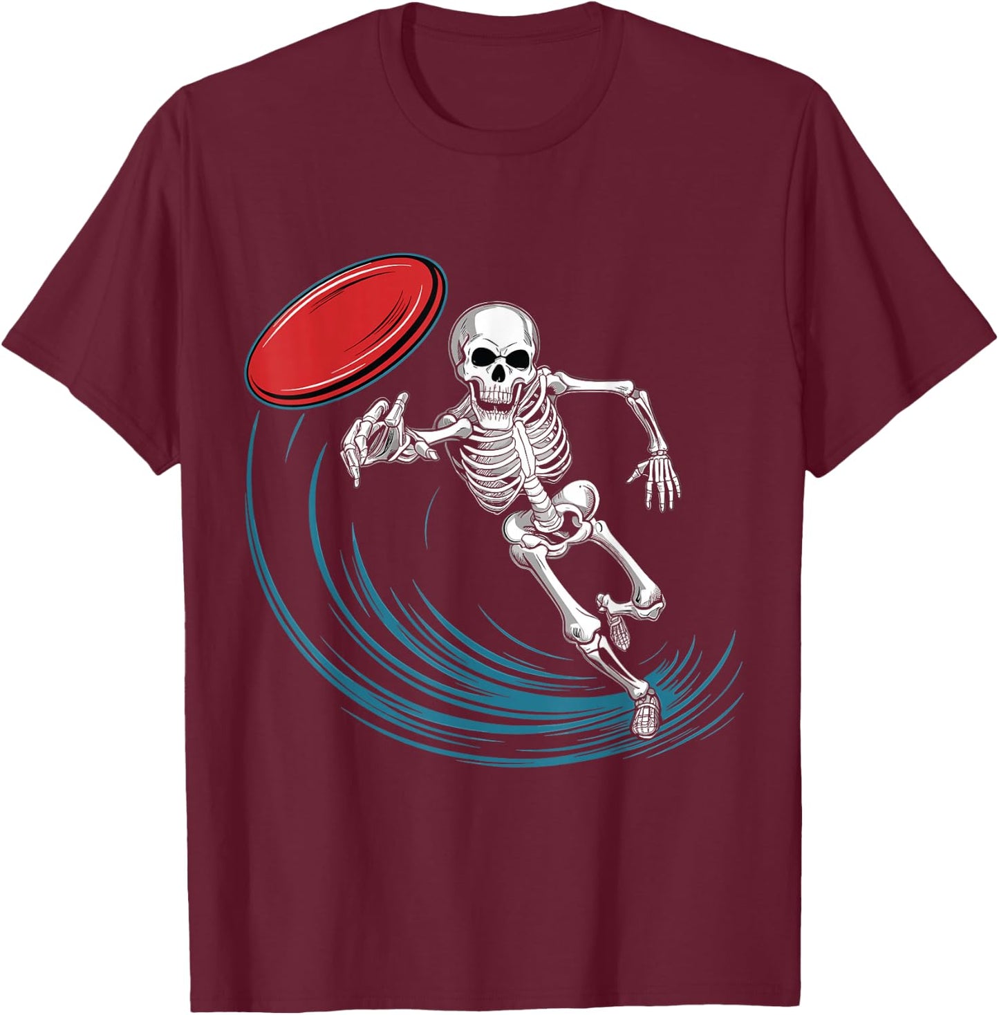 Disc Golfing Skeleton Halloween Men Boys Disc Golf Halloween T-Shirt - T-Shirt | Maroon