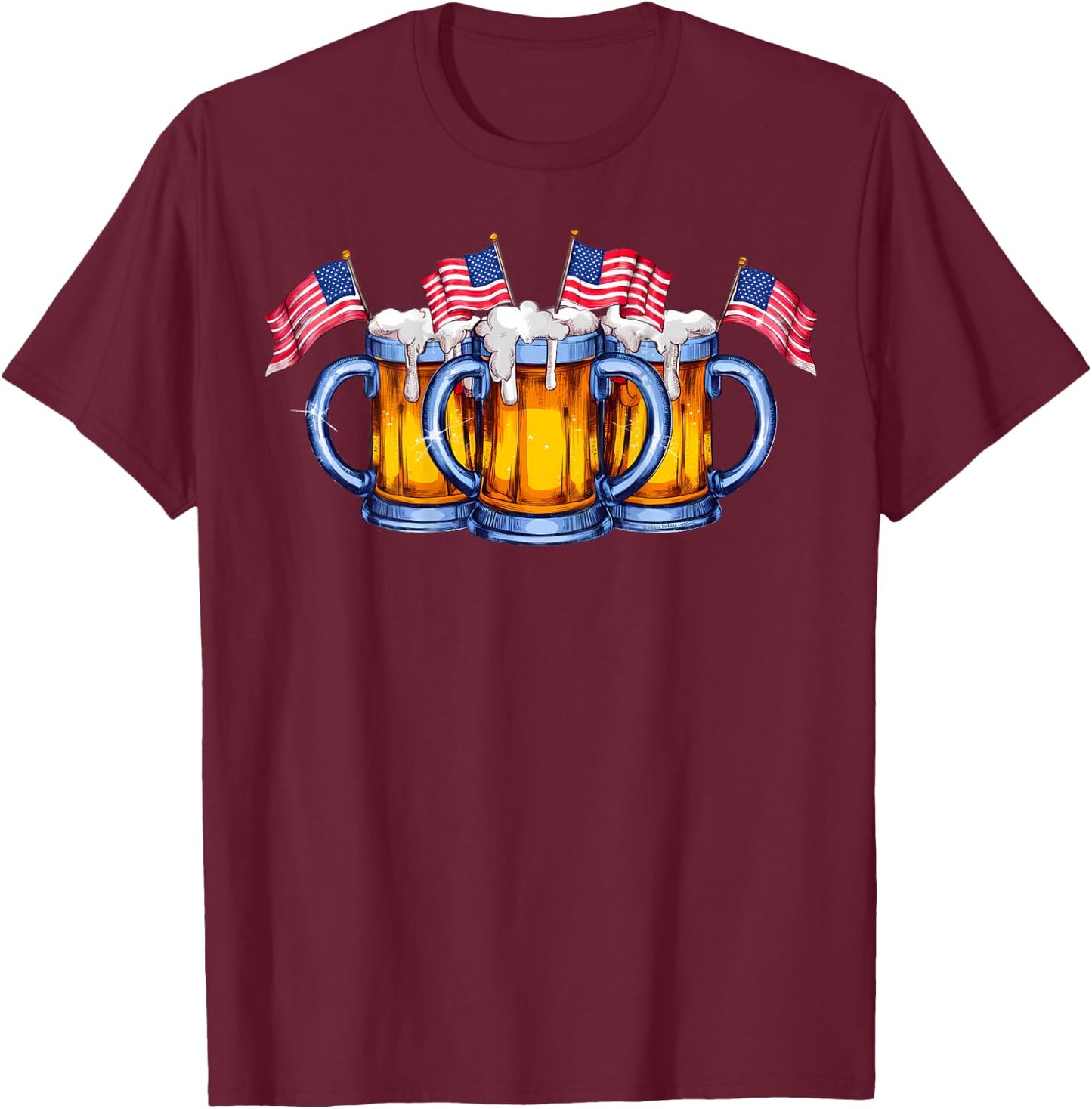 On Back. Patriotic Beer American Flag USA Merica 4th of July T-Shirt - T-Shirt | Maroon